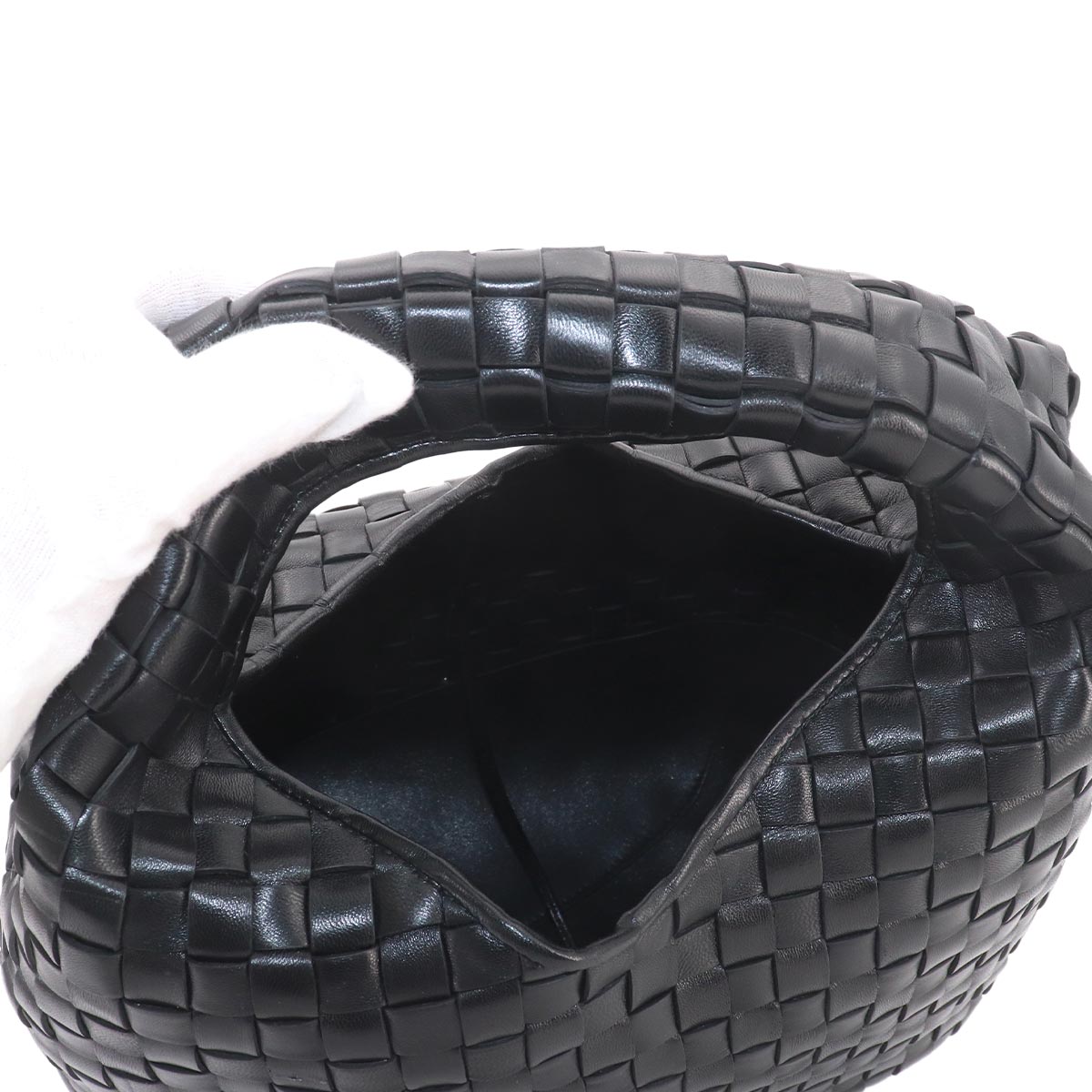 Intrecciato Hobo Hand Bag Leather Black
