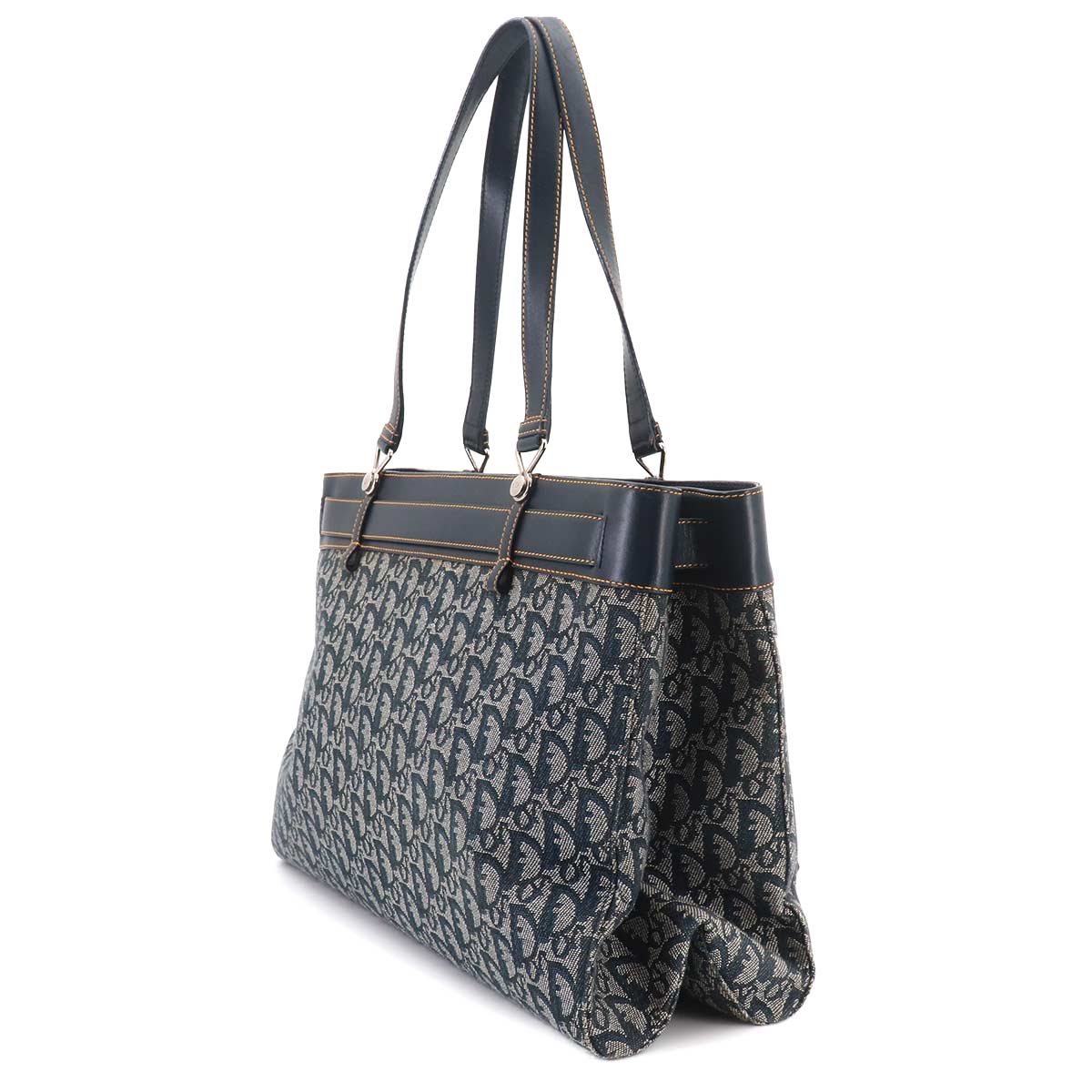 Trotter Tote Bag Canvas Leather Navy Purse