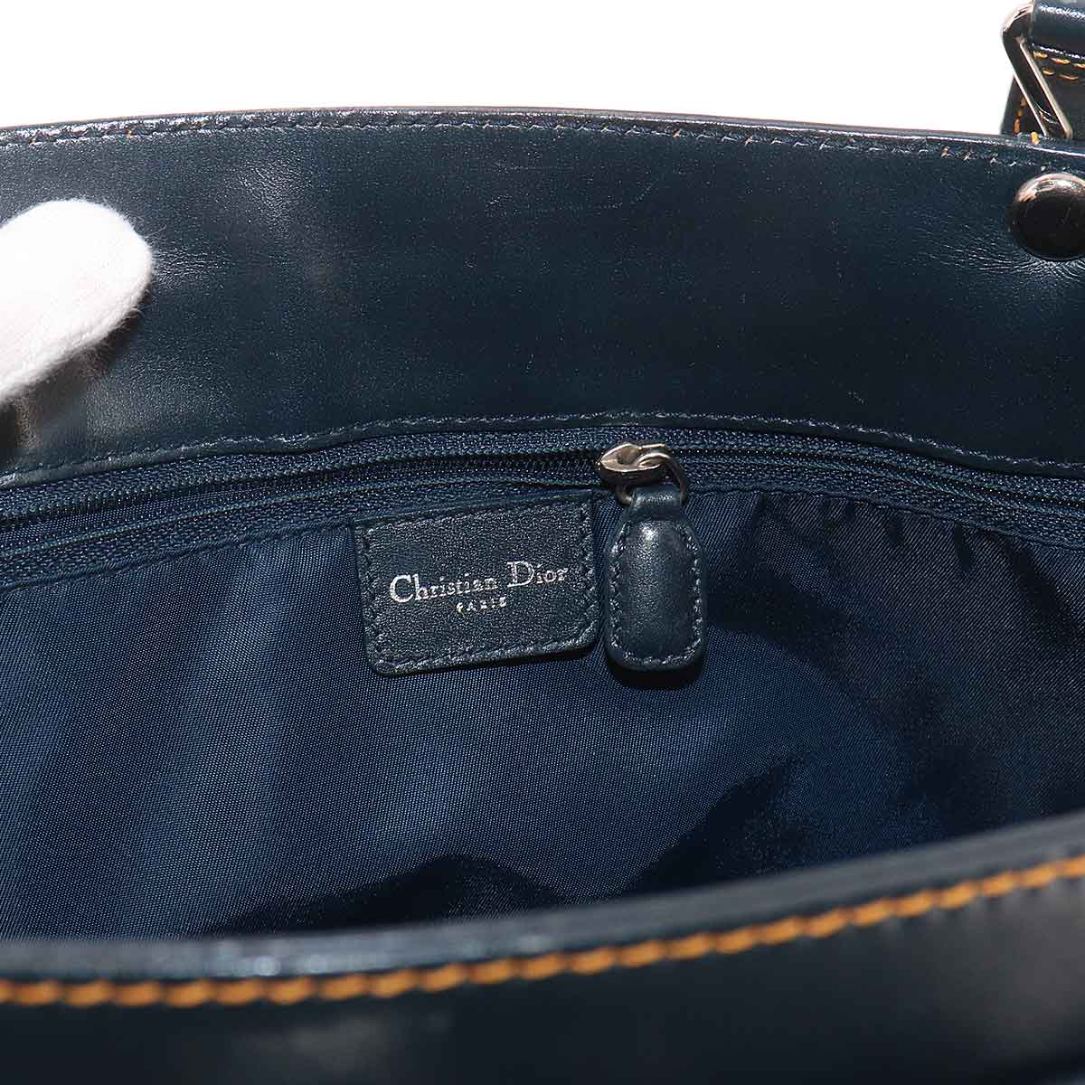 Trotter Tote Bag Canvas Leather Navy Purse