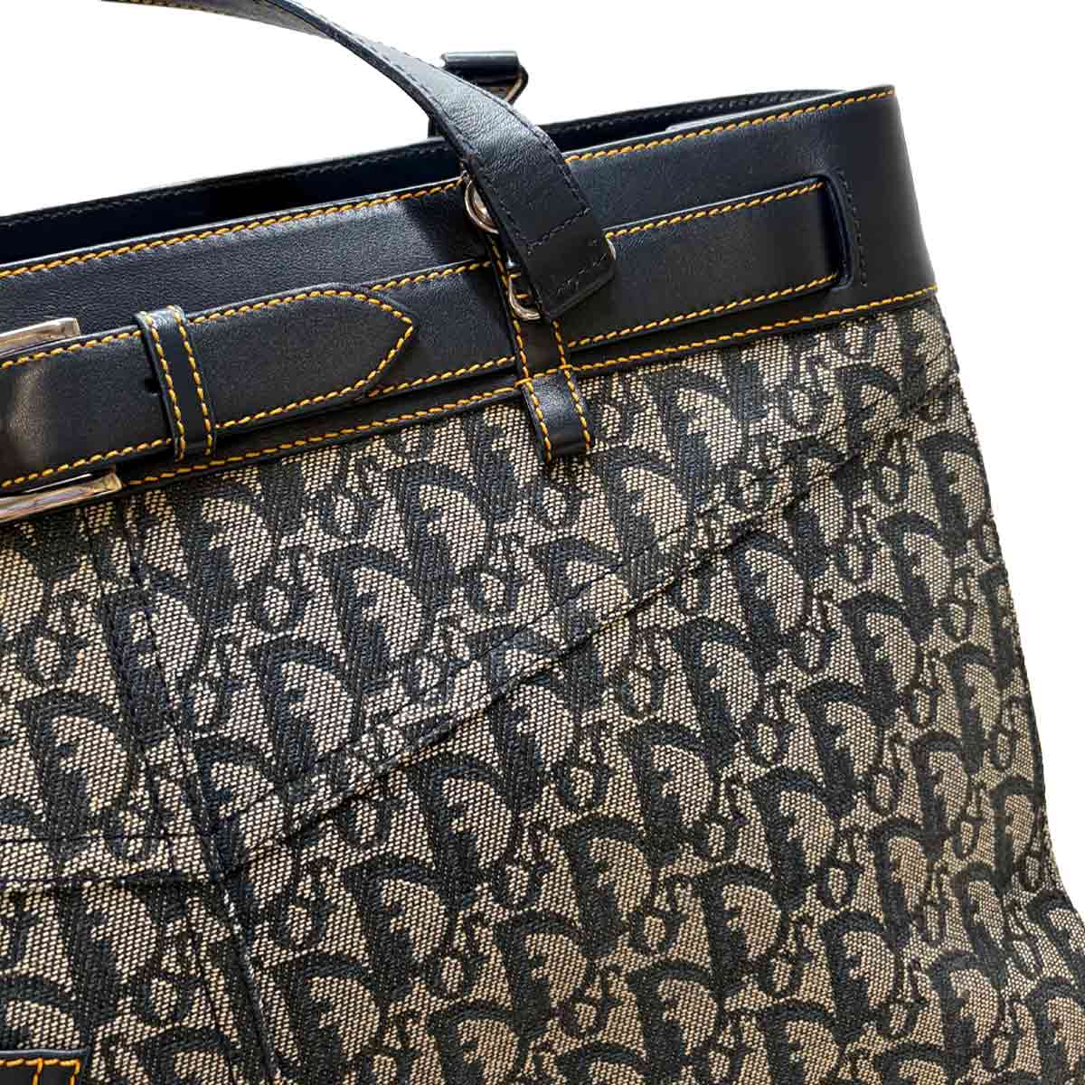 Trotter Tote Bag Canvas Leather Navy Purse