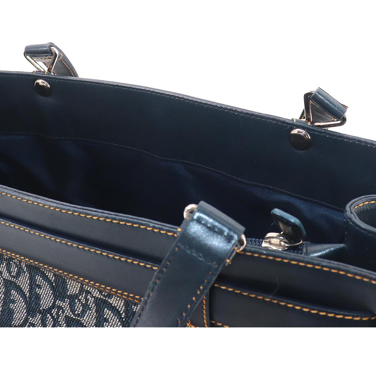 Trotter Tote Bag Canvas Leather Navy Purse