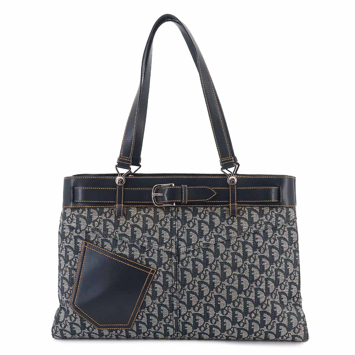 Trotter Tote Bag Canvas Leather Navy Purse