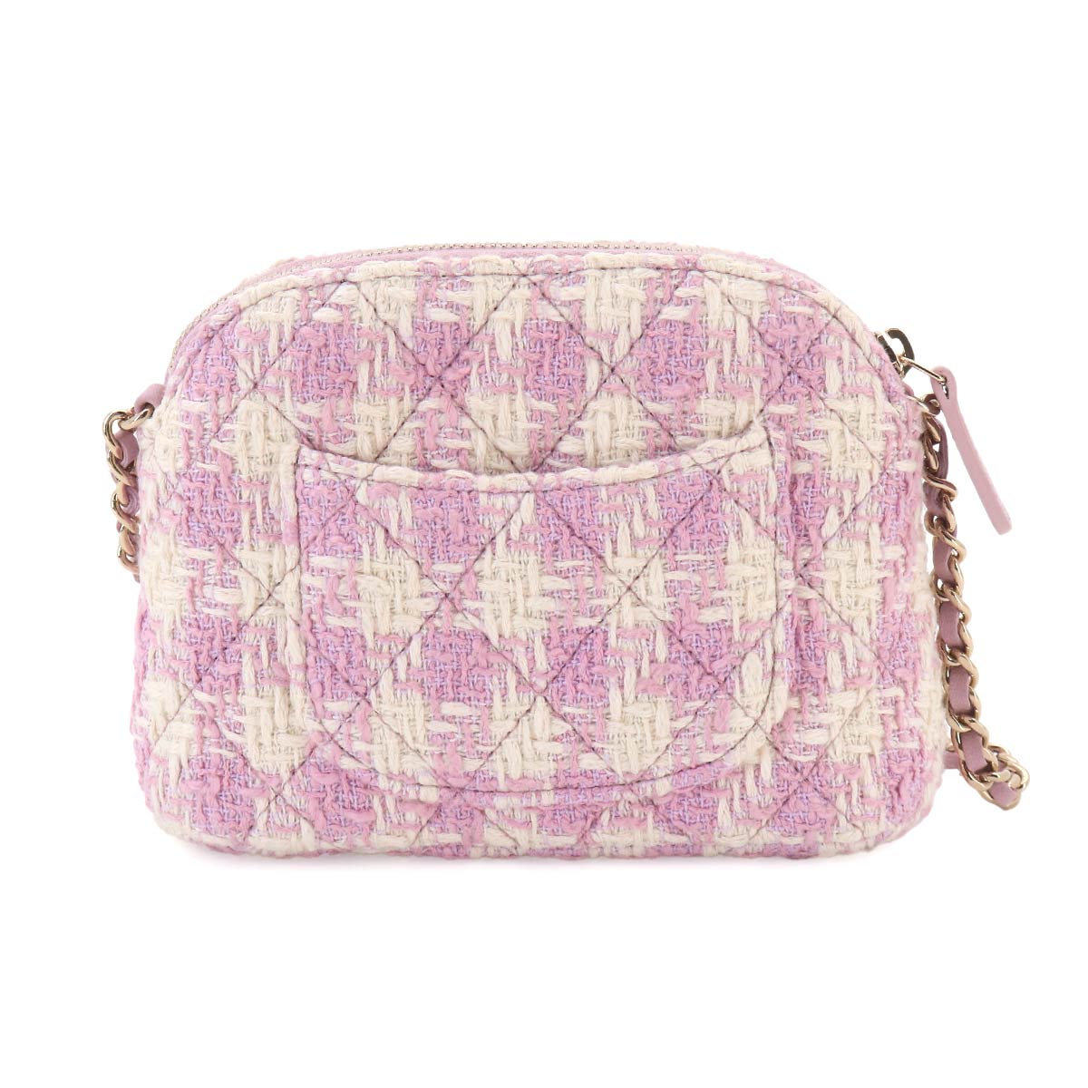 Matelasse Chain Shoulder Bag Tweed Leather Pink White