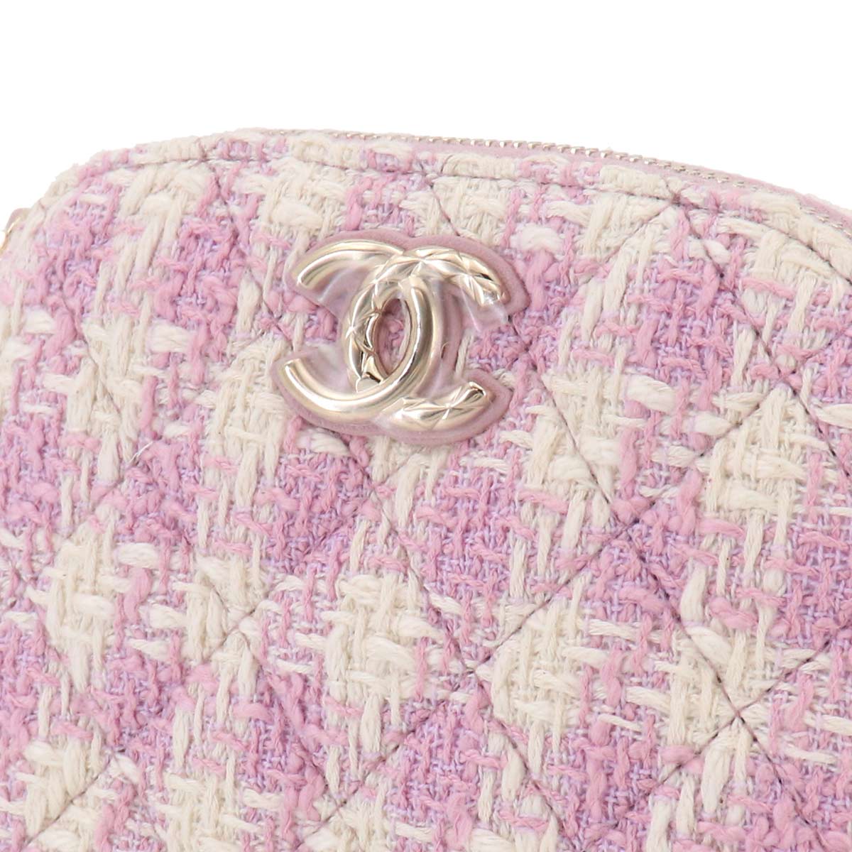 Matelasse Chain Shoulder Bag Tweed Leather Pink White