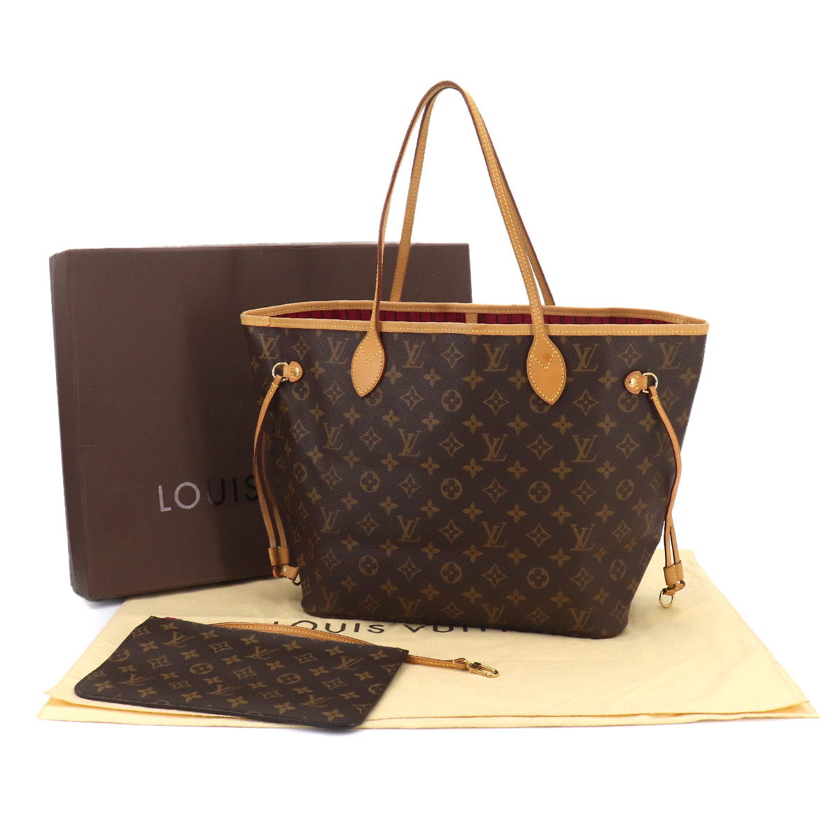 Monogram Neverfull MM Tote Bag Brown Pivoine M41178