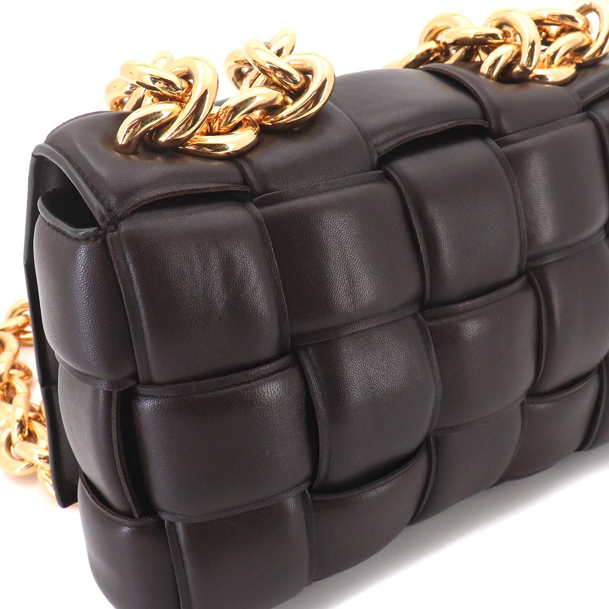 Intrecciato Chain Cassette Hand Shoulder Bag Brown