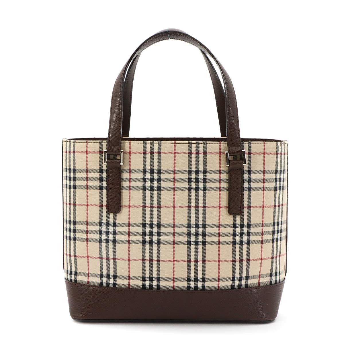 Plaid Hand Bag Canvas Leather Beige Brown Purse