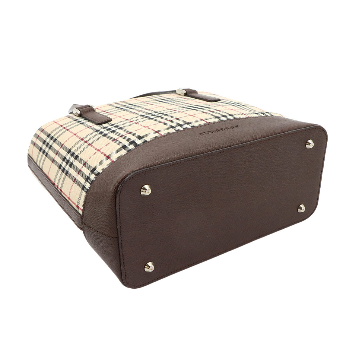 Plaid Hand Bag Canvas Leather Beige Brown Purse