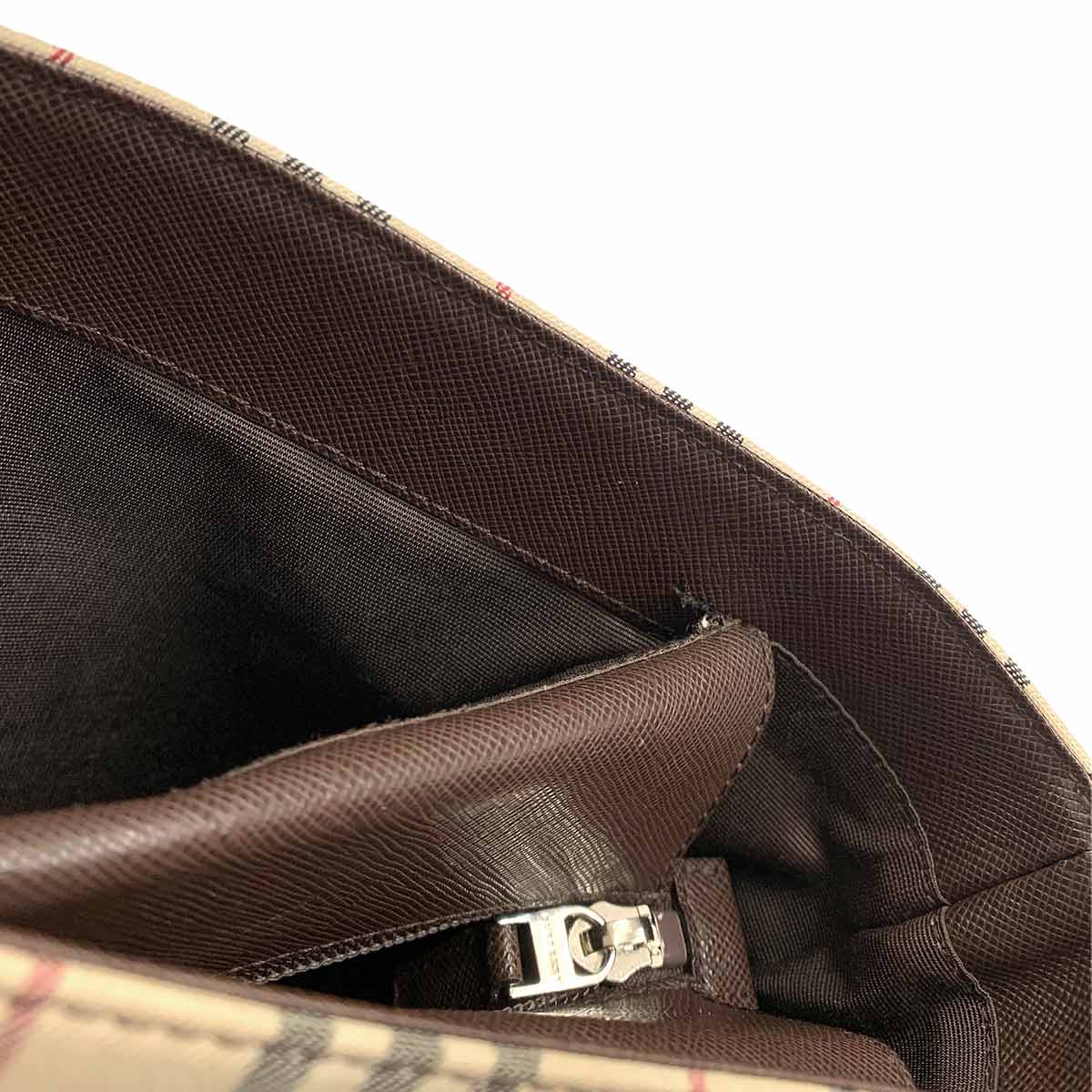Plaid Hand Bag Canvas Leather Beige Brown Purse