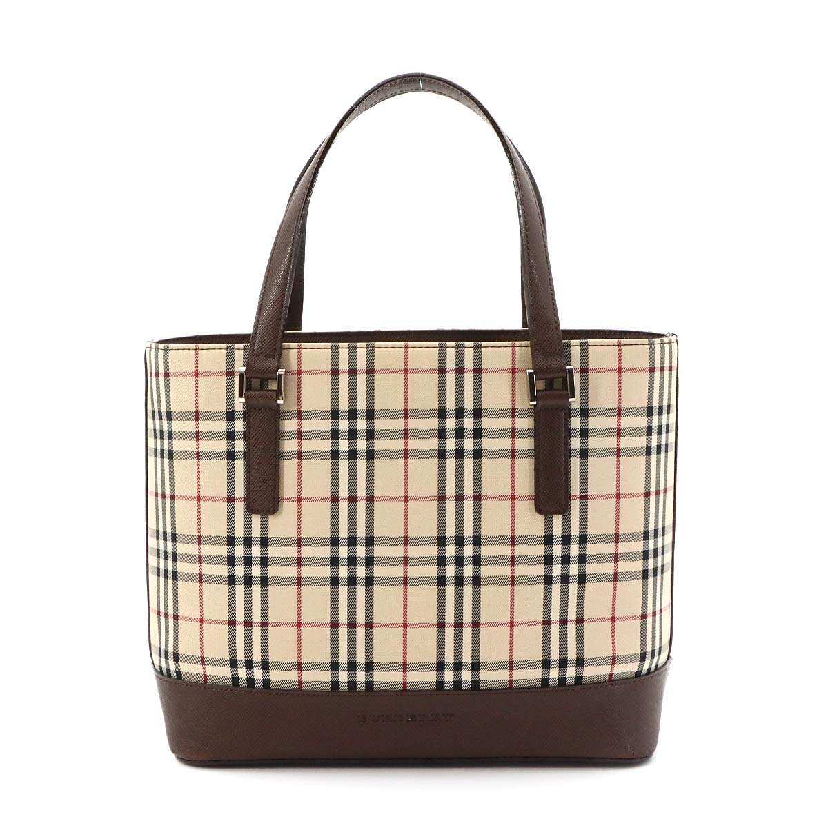 Plaid Hand Bag Canvas Leather Beige Brown Purse