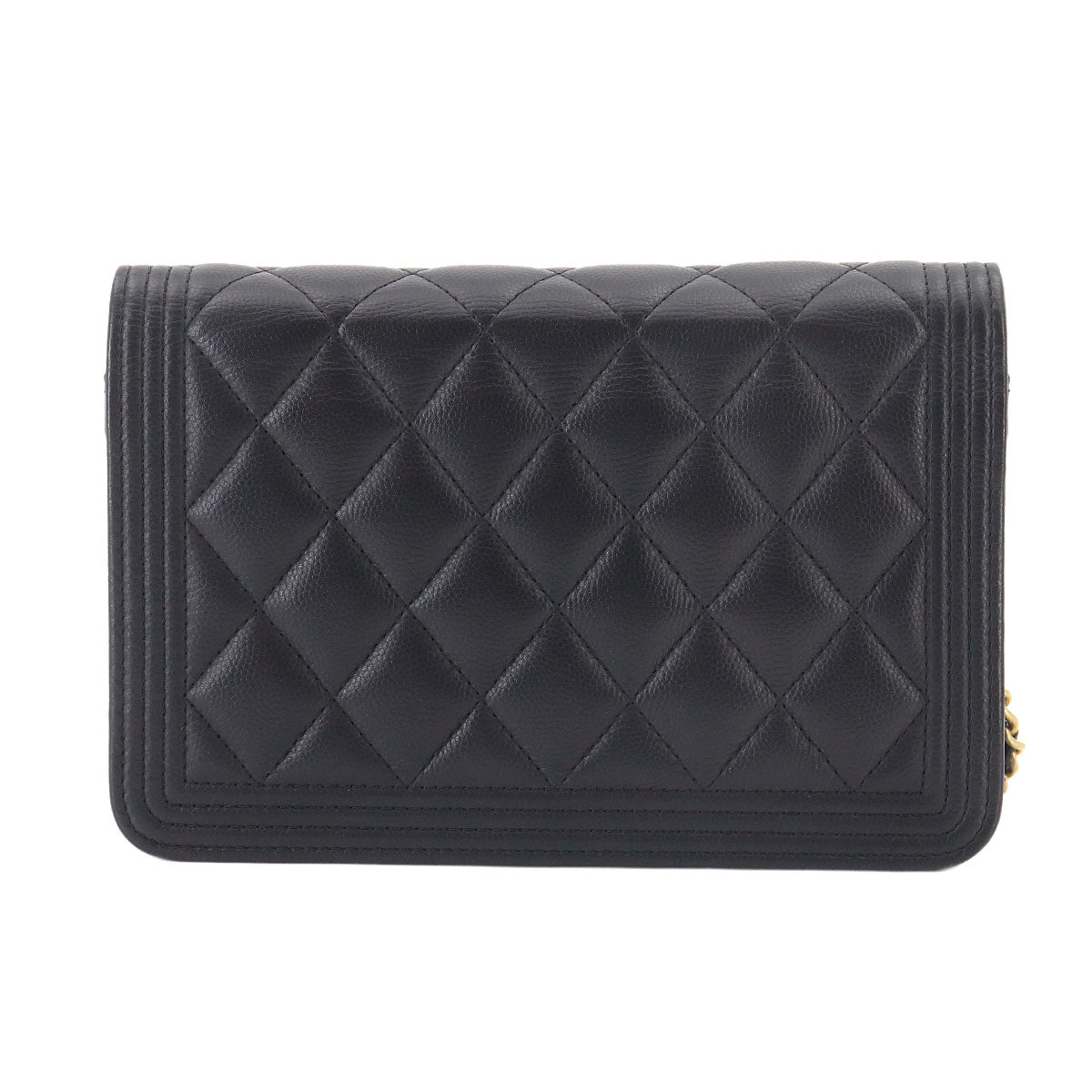 Boychanel Chain Long Wallet Leather Black Purse