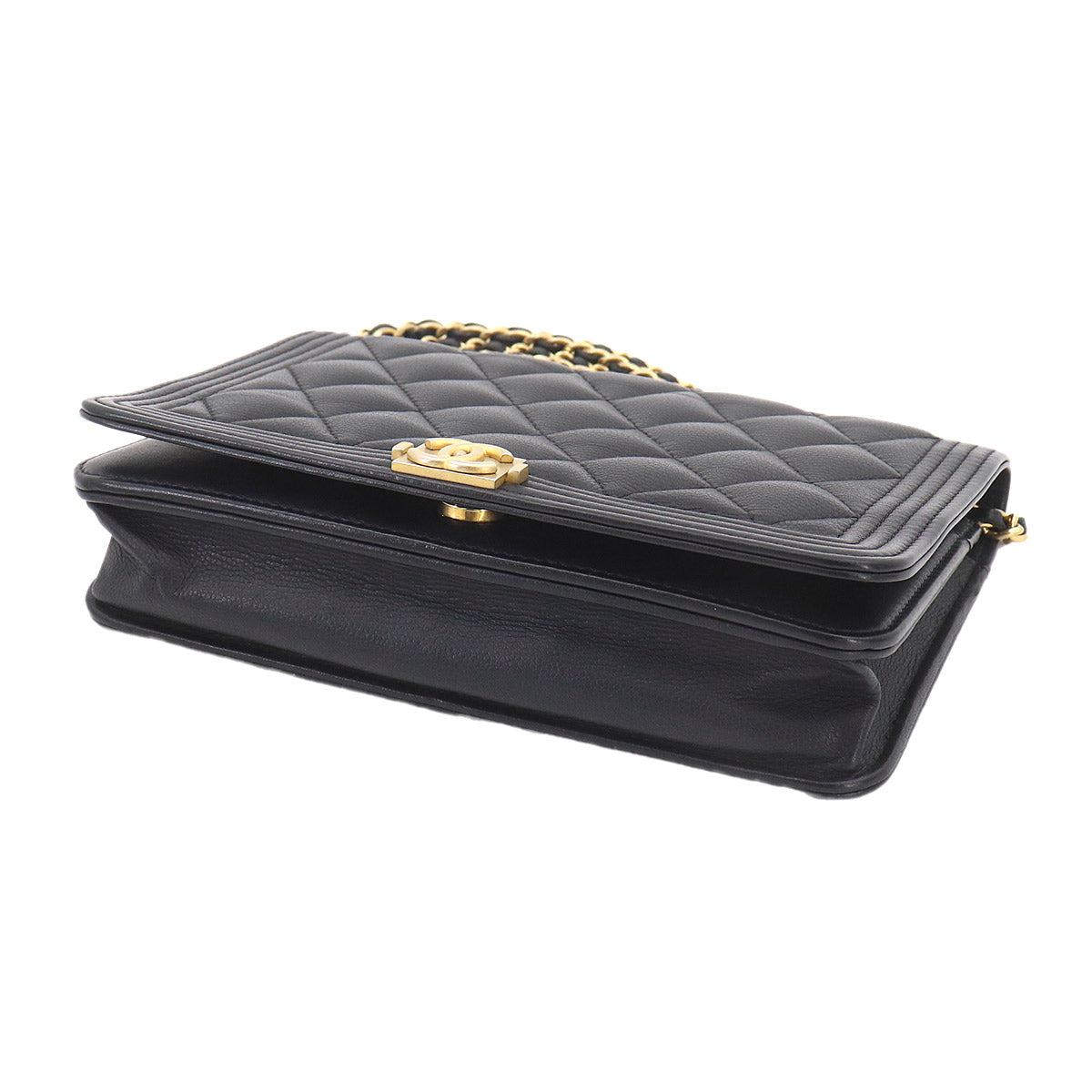 Boychanel Chain Long Wallet Leather Black Purse