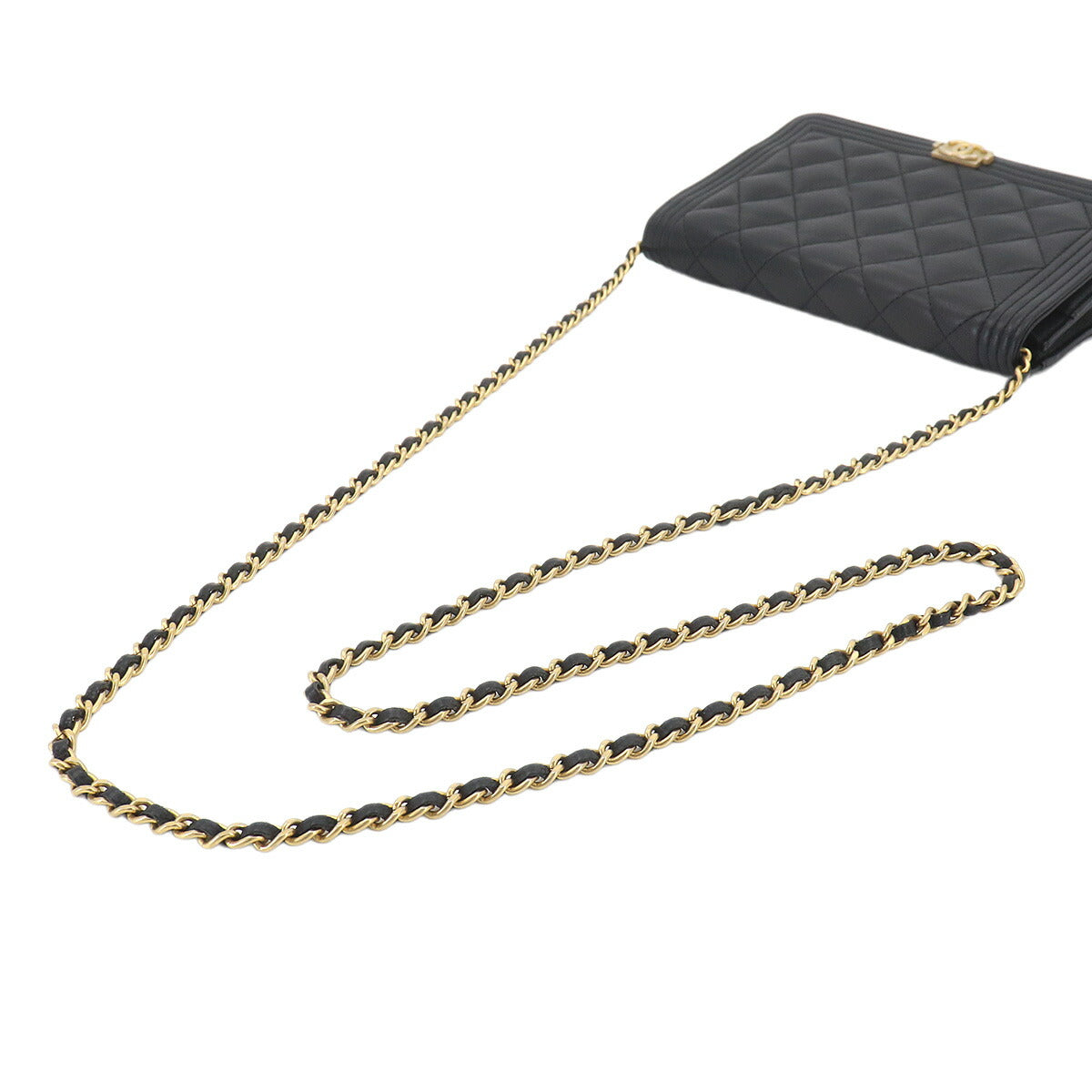 Boychanel Chain Long Wallet Leather Black Purse