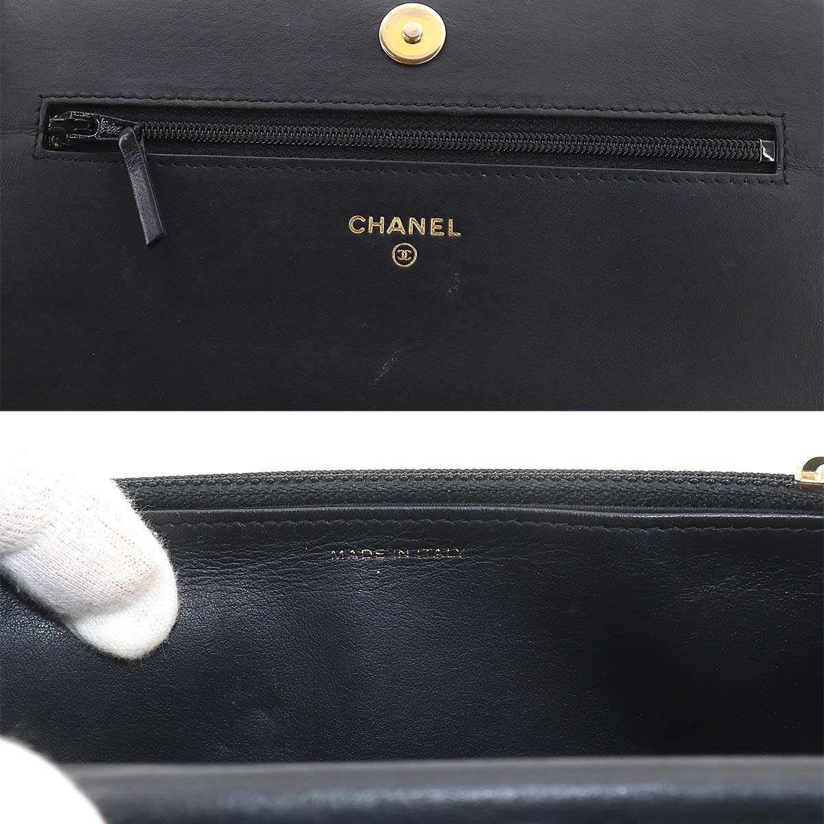 Boychanel Chain Long Wallet Leather Black Purse