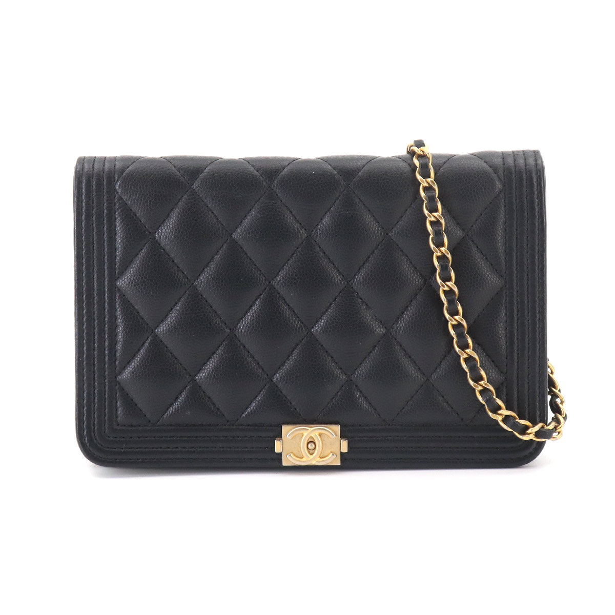 Boychanel Chain Long Wallet Leather Black Purse