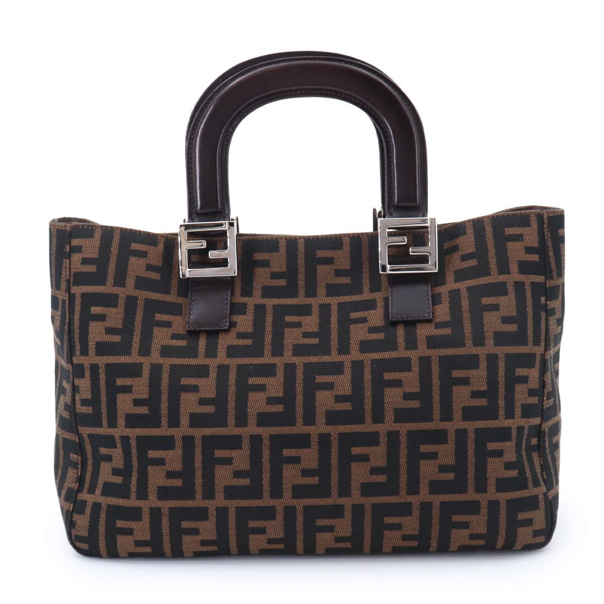 Zucca Hand Bag Canvas Leather Brown Black 26693 Purse