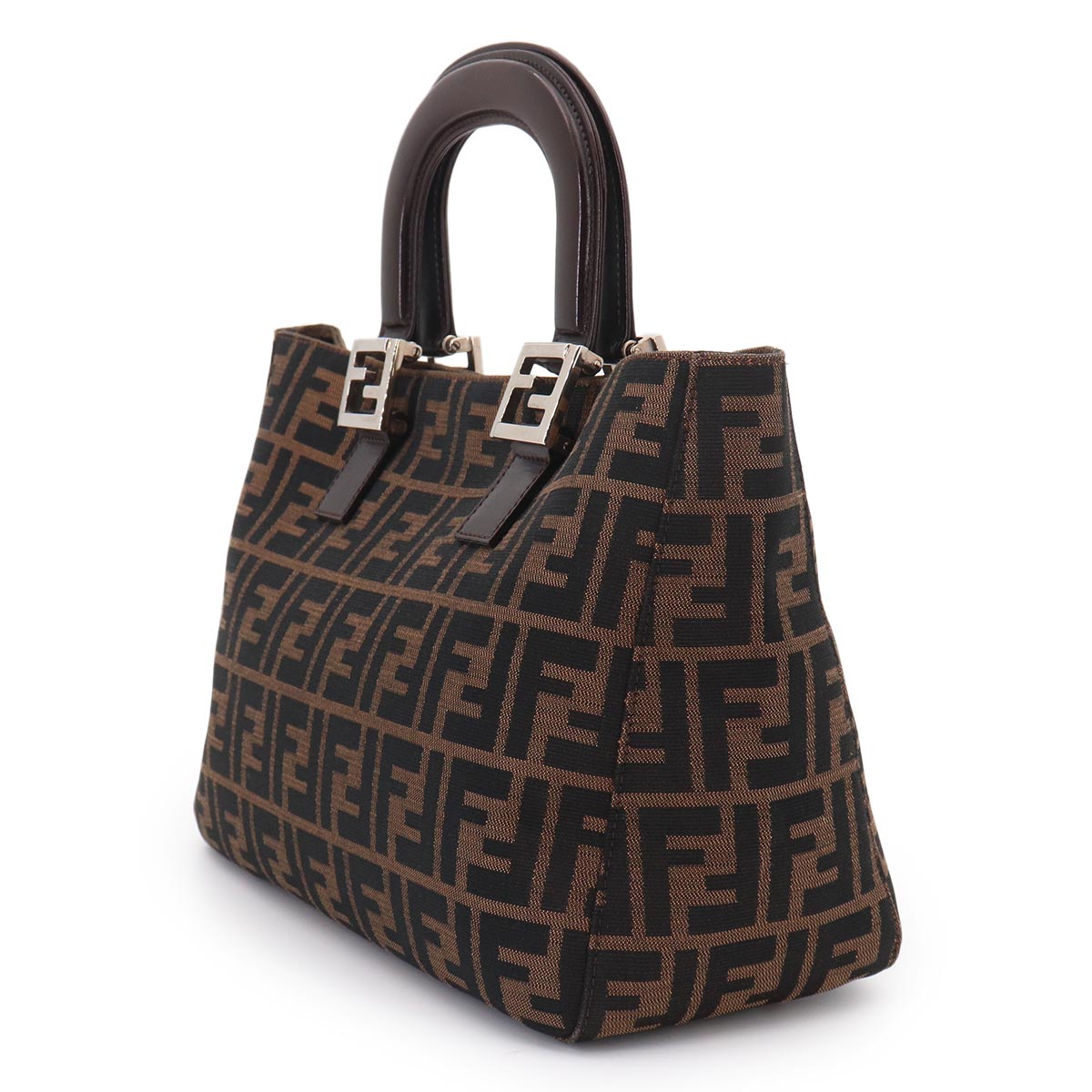 Zucca Hand Bag Canvas Leather Brown Black 26693 Purse