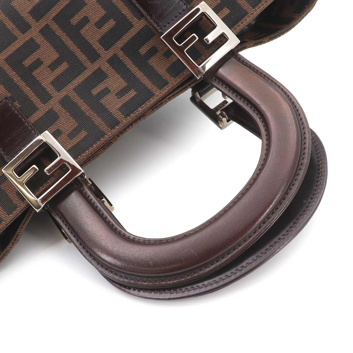Zucca Hand Bag Canvas Leather Brown Black 26693 Purse