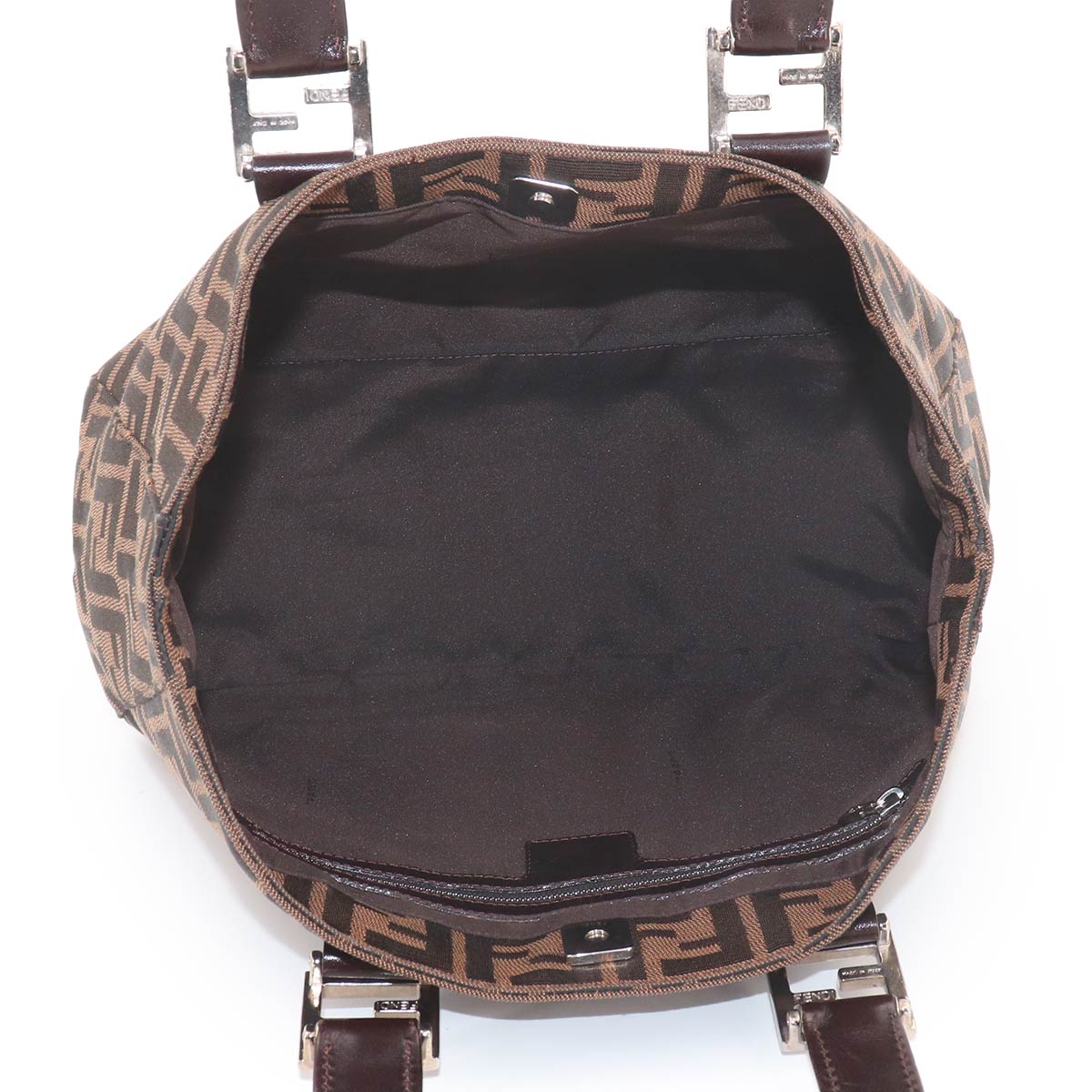 Zucca Hand Bag Canvas Leather Brown Black 26693 Purse