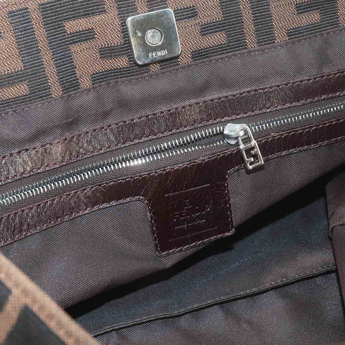 Zucca Hand Bag Canvas Leather Brown Black 26693 Purse