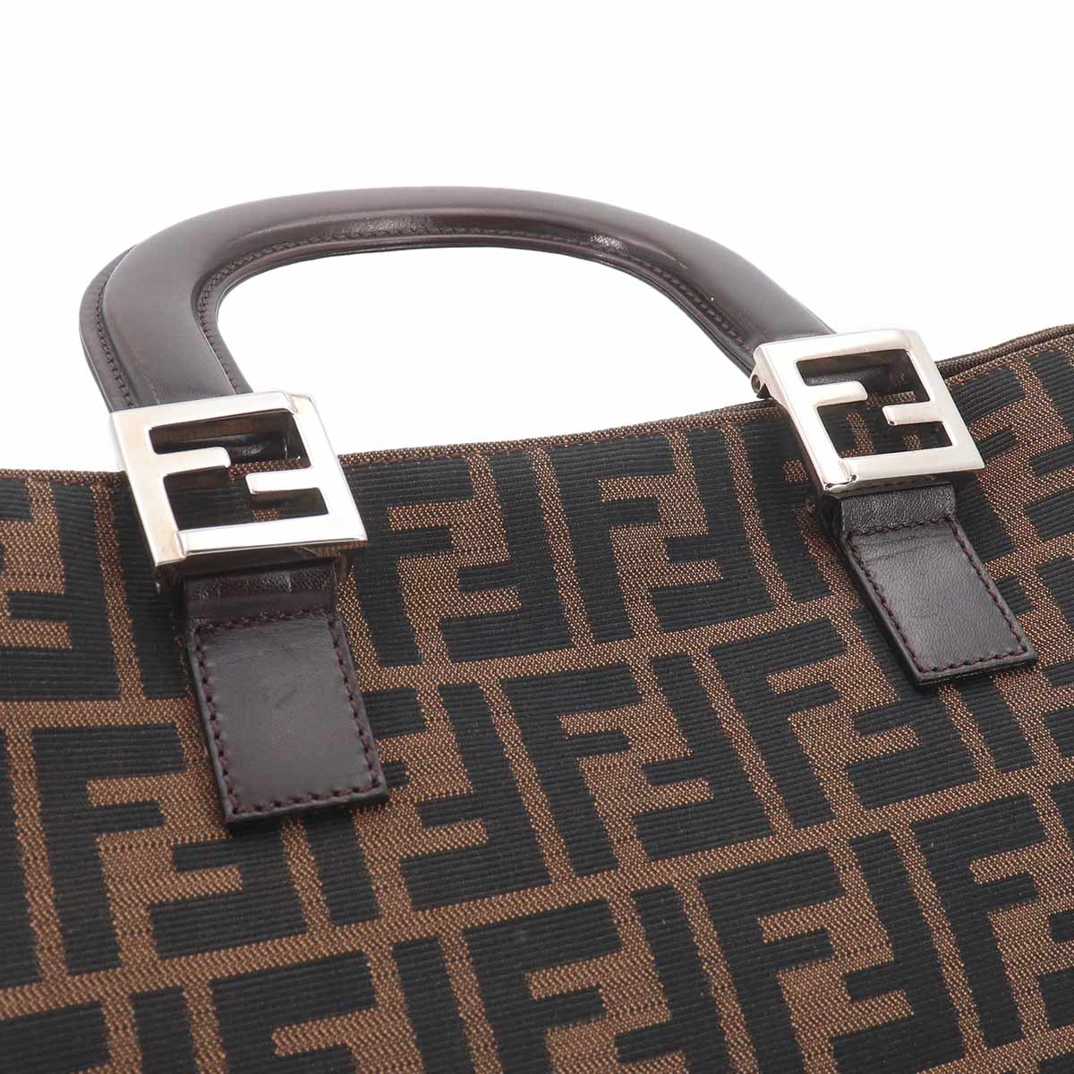 Zucca Hand Bag Canvas Leather Brown Black 26693 Purse