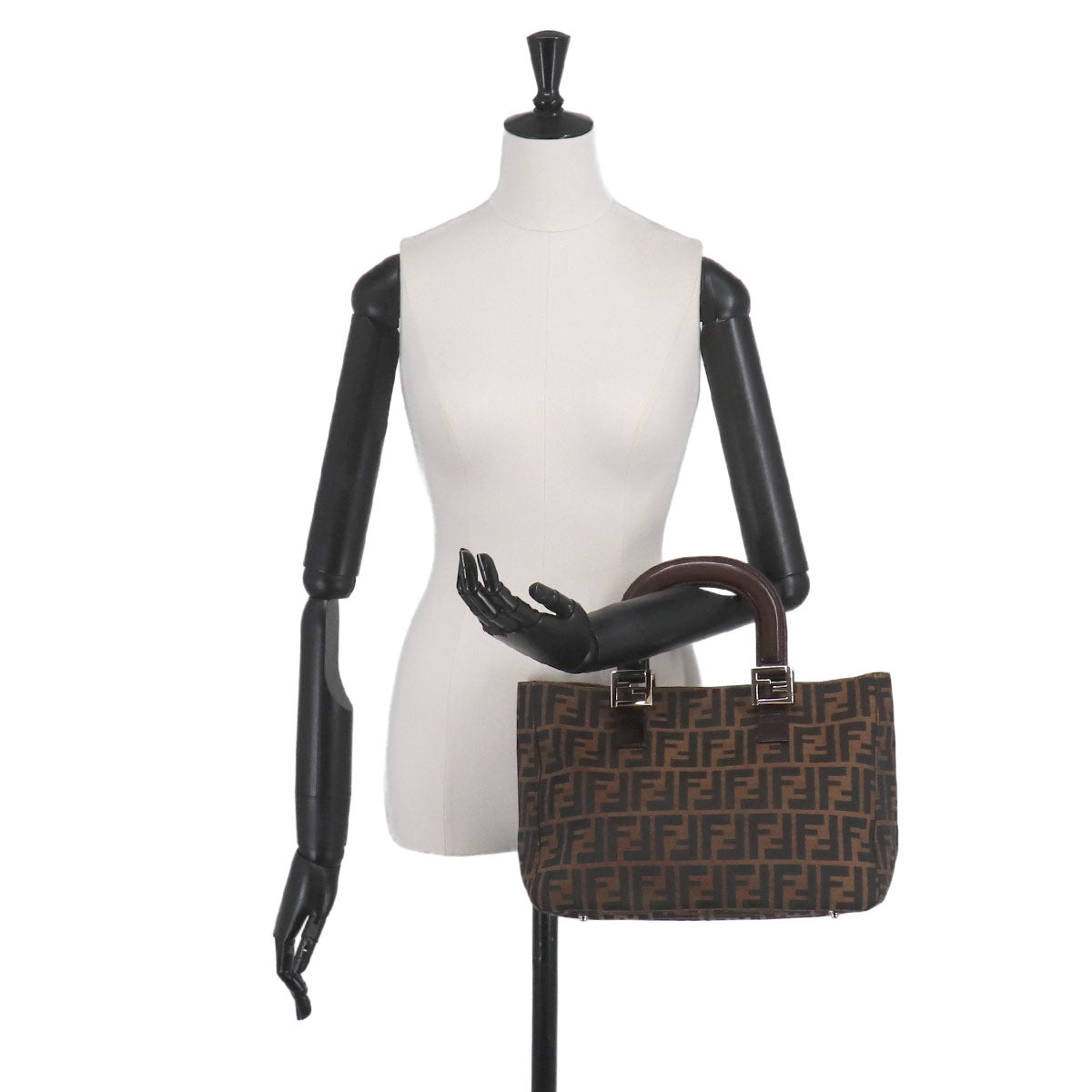 Zucca Hand Bag Canvas Leather Brown Black 26693 Purse
