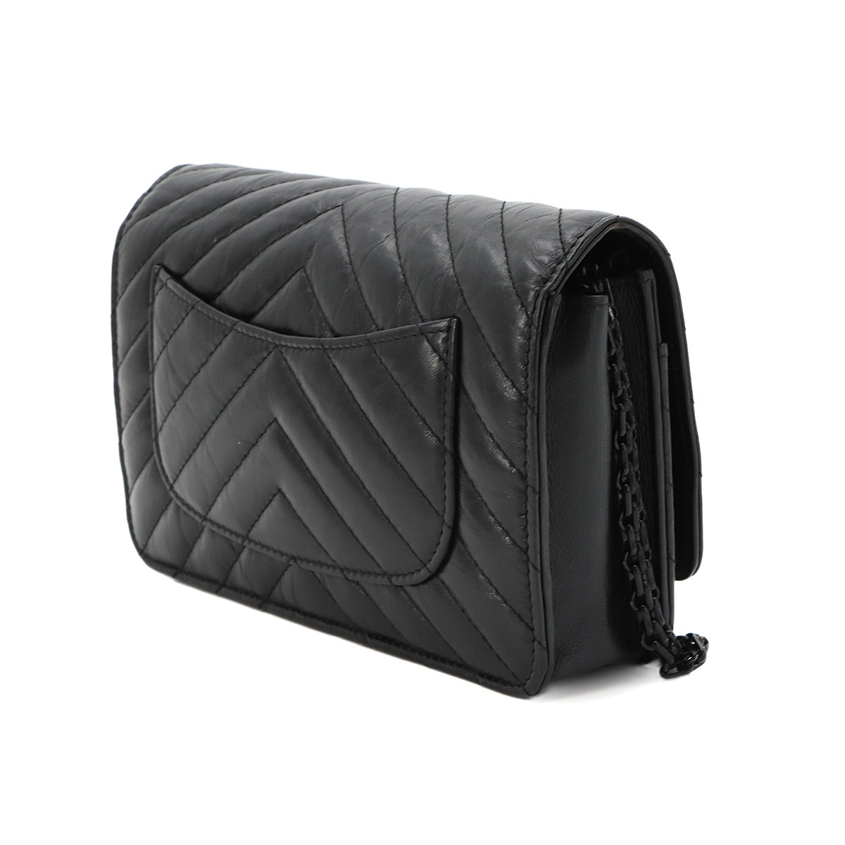 2.55 Chain Long Wallet Leather Black A70328 Chevron