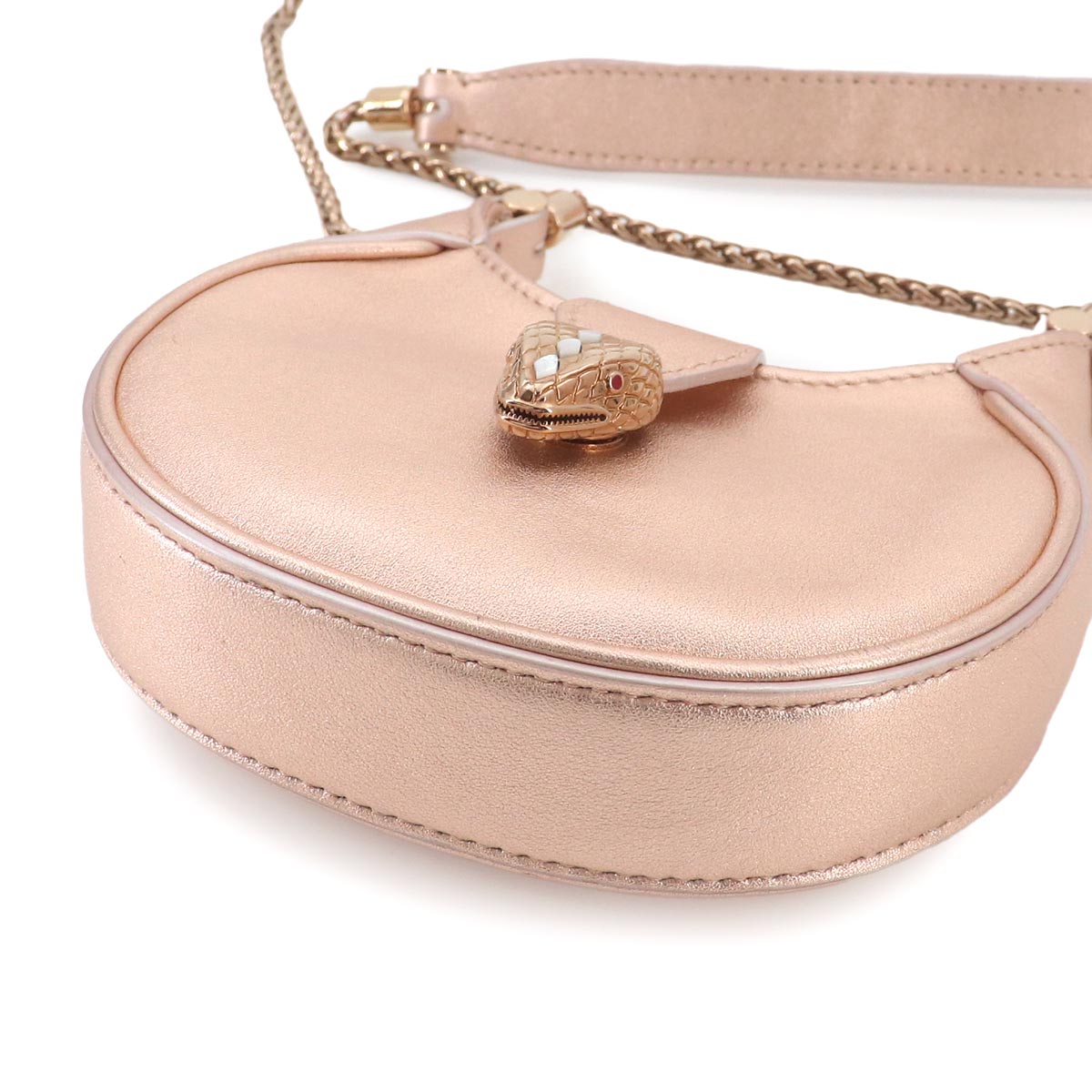 Serpenti Ellipse Micro Chain Shoulder Bag Leather Metallic Pink