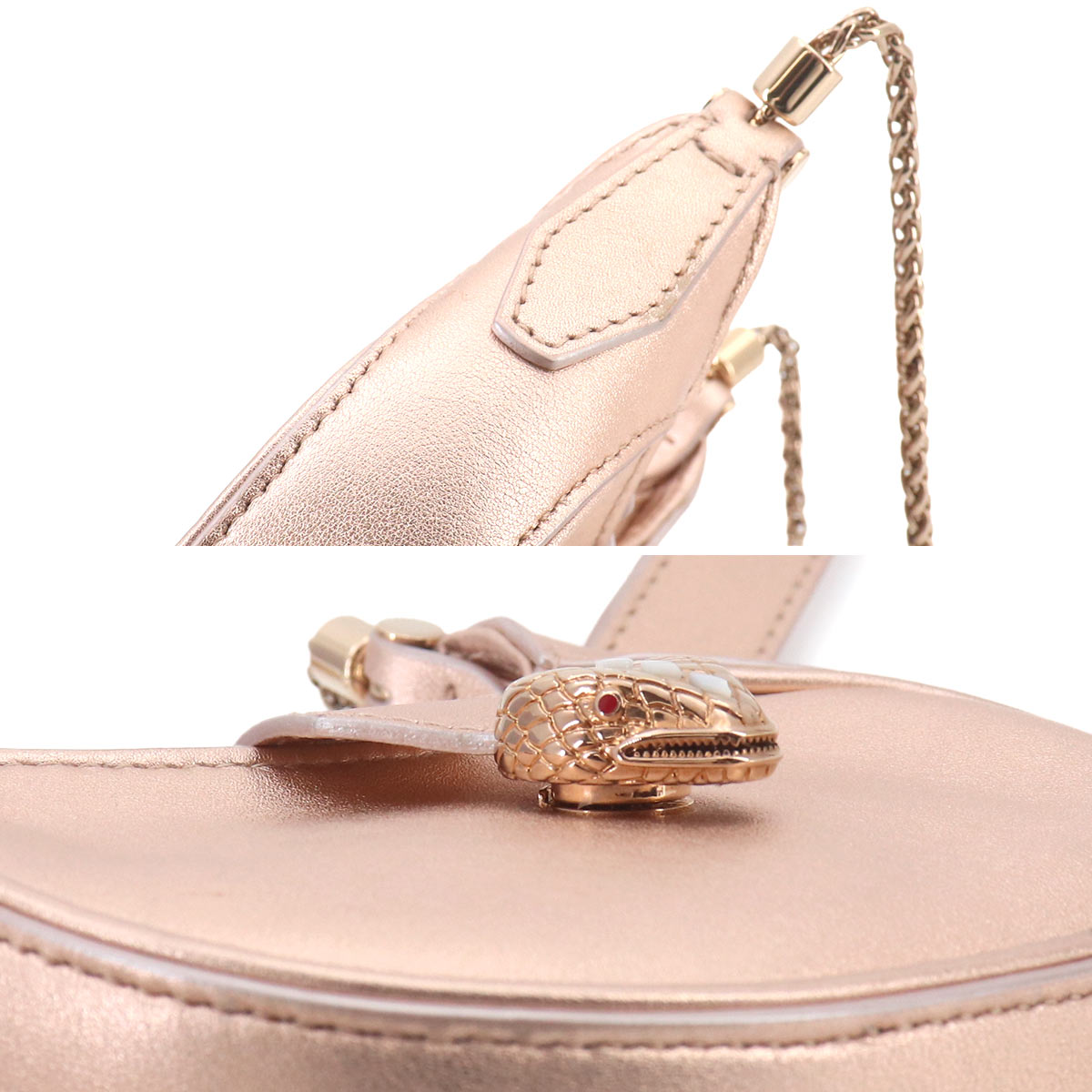 Serpenti Ellipse Micro Chain Shoulder Bag Leather Metallic Pink