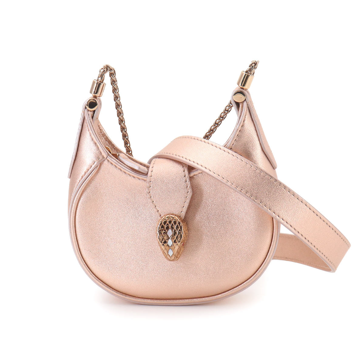 Serpenti Ellipse Micro Chain Shoulder Bag Leather Metallic Pink