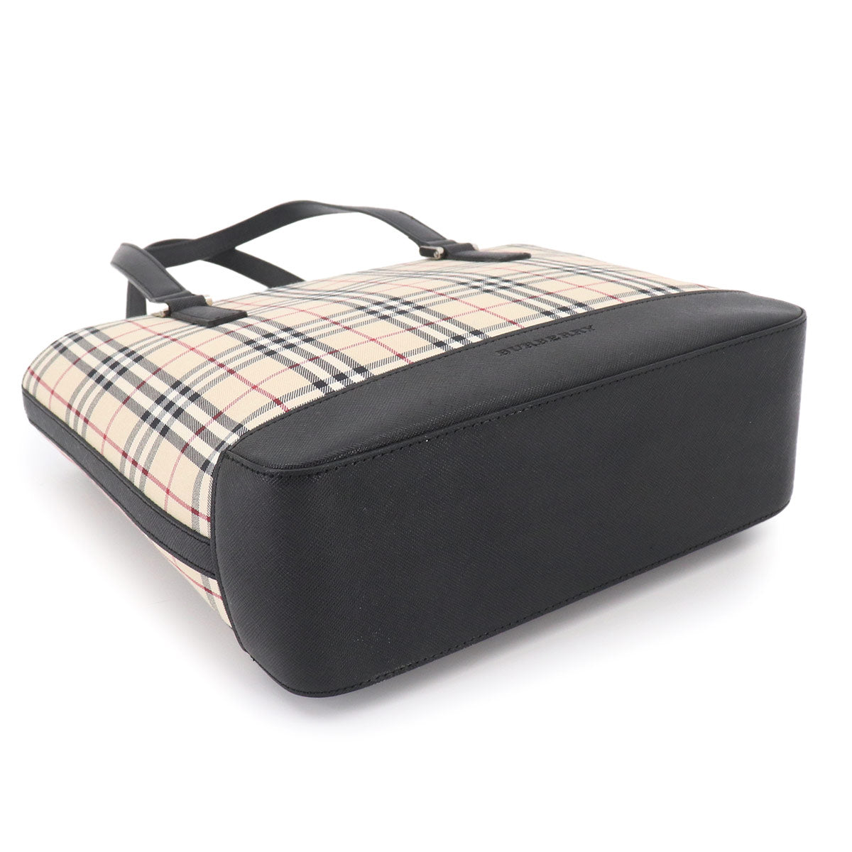 Plaid Hand Bag Canvas Leather Beige Black Purse