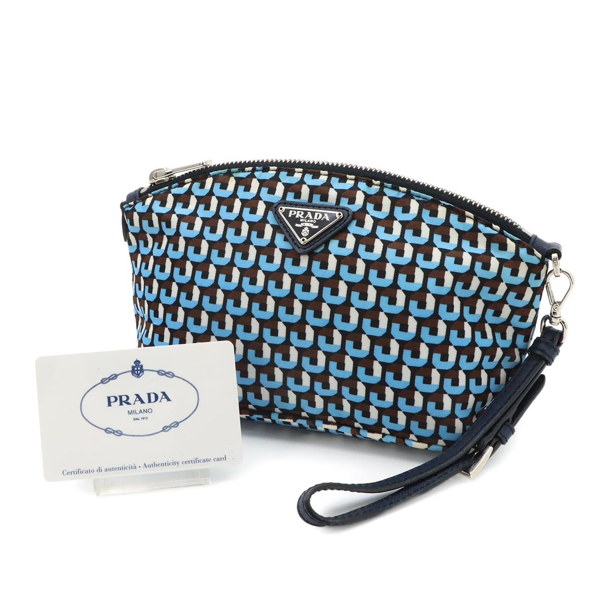 Pouch Nylon Saffiano Leather Blue Brown Black 1N1856