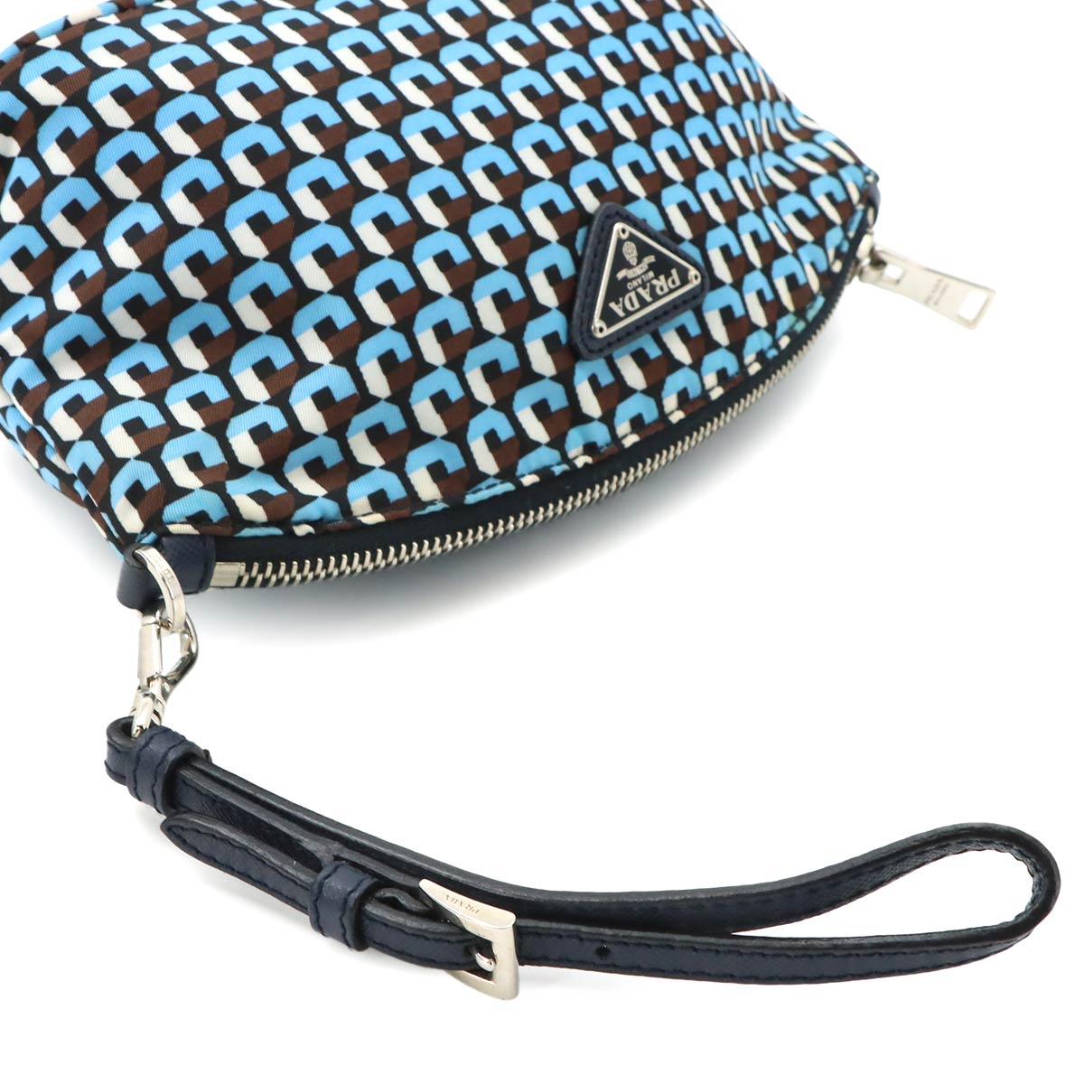 Pouch Nylon Saffiano Leather Blue Brown Black 1N1856