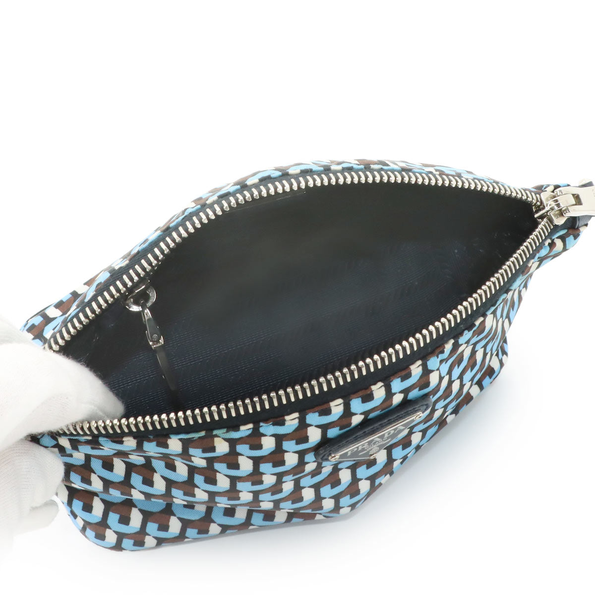Pouch Nylon Saffiano Leather Blue Brown Black 1N1856