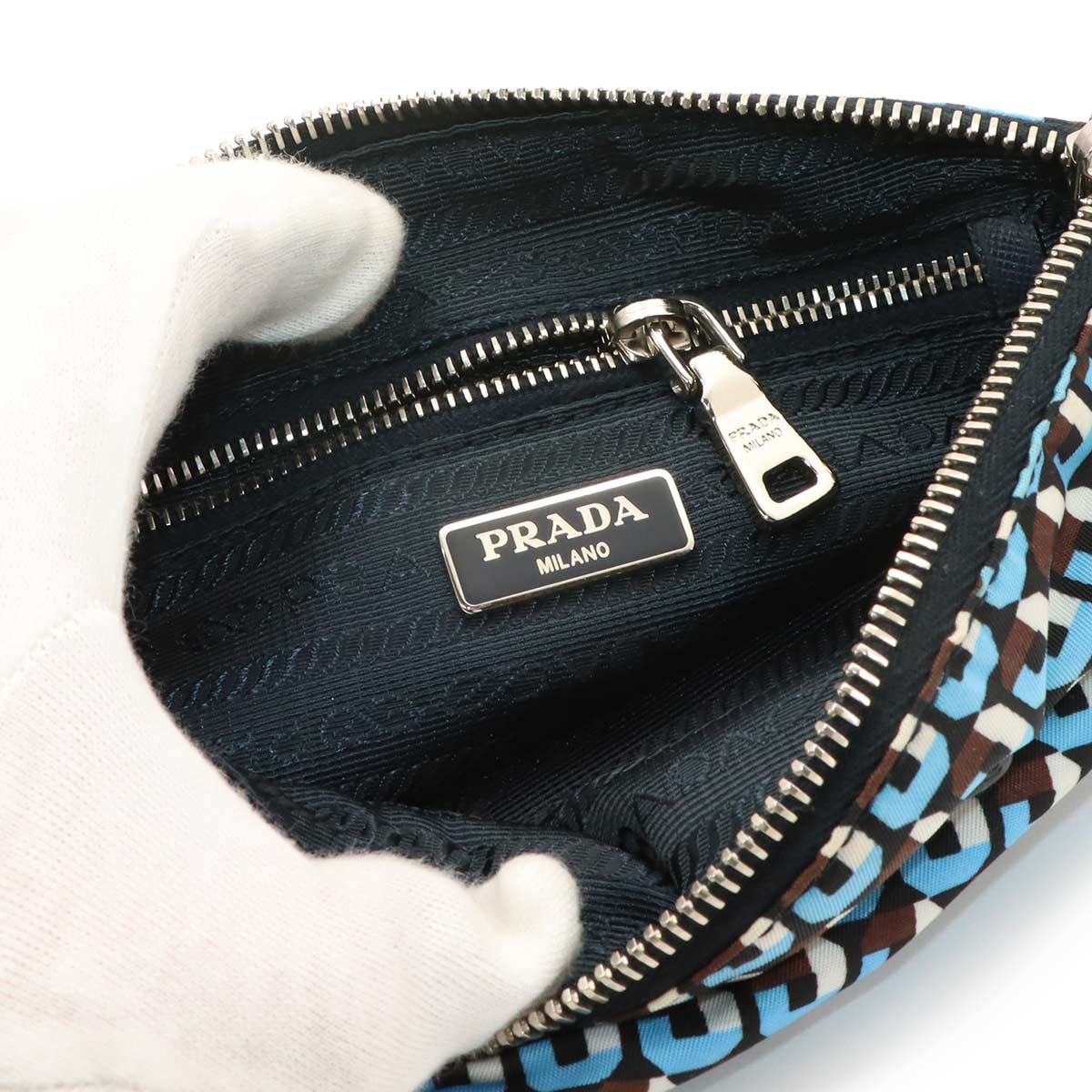 Pouch Nylon Saffiano Leather Blue Brown Black 1N1856