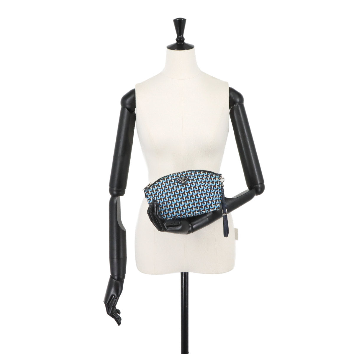 Pouch Nylon Saffiano Leather Blue Brown Black 1N1856