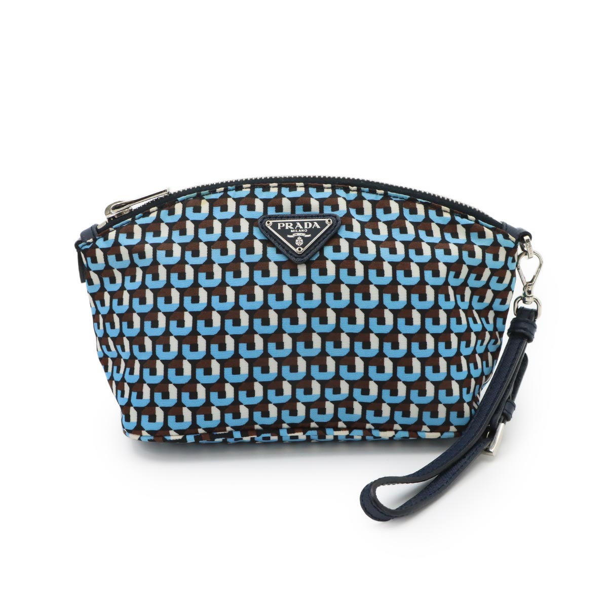 Pouch Nylon Saffiano Leather Blue Brown Black 1N1856