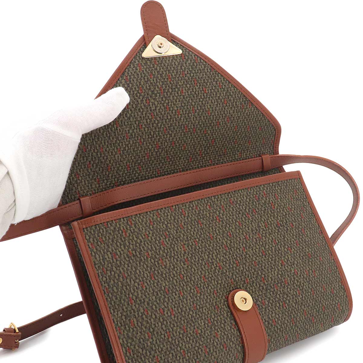 Shoulder Clutch Bag PVC Leather Brown Green