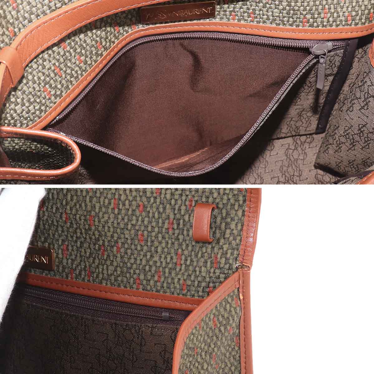 Shoulder Clutch Bag PVC Leather Brown Green