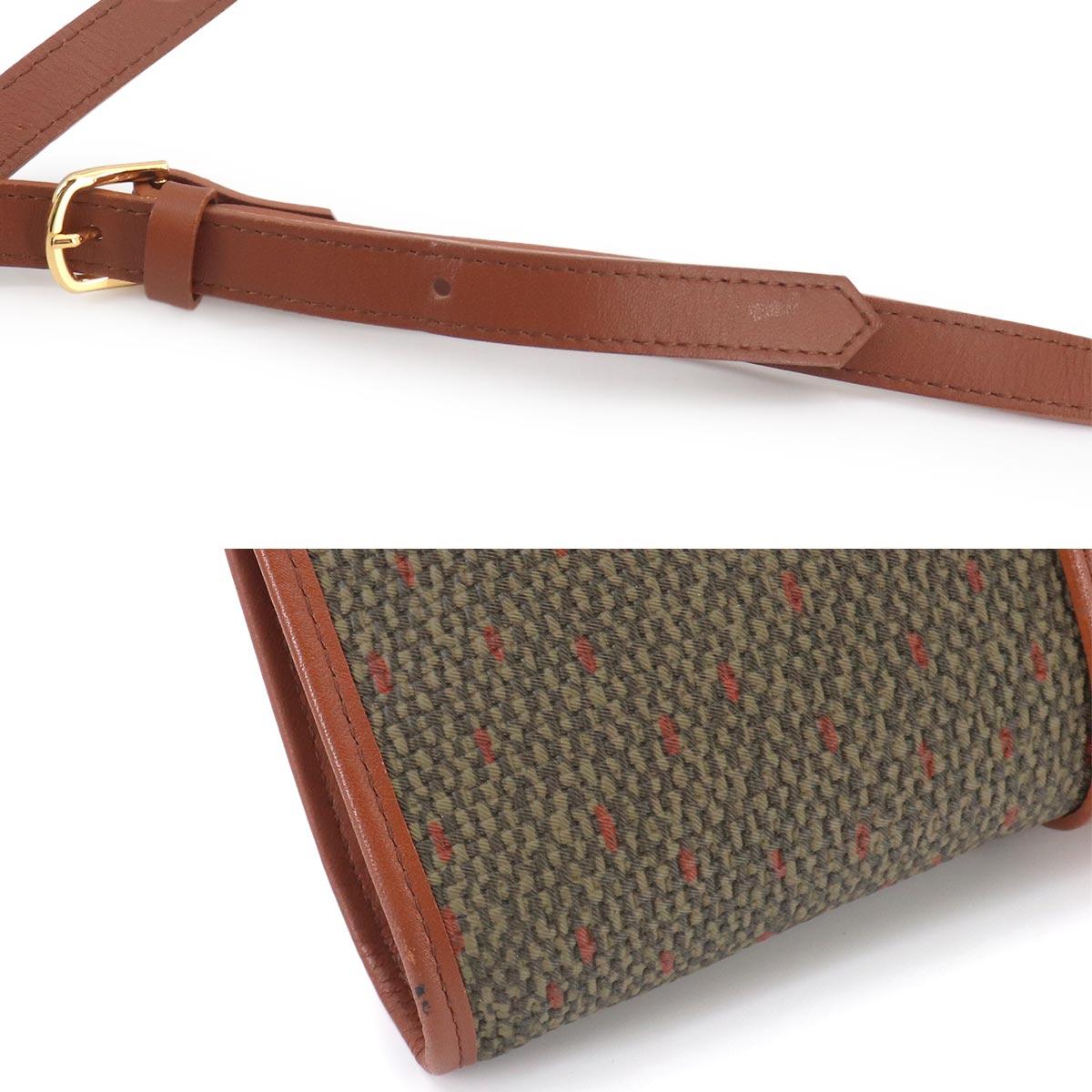 Shoulder Clutch Bag PVC Leather Brown Green