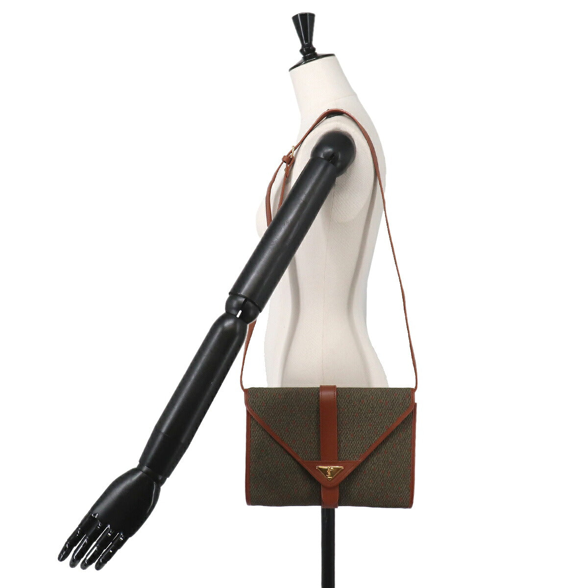 Shoulder Clutch Bag PVC Leather Brown Green