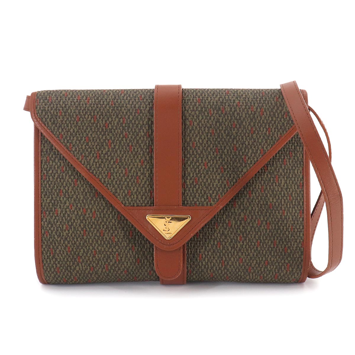 Shoulder Clutch Bag PVC Leather Brown Green