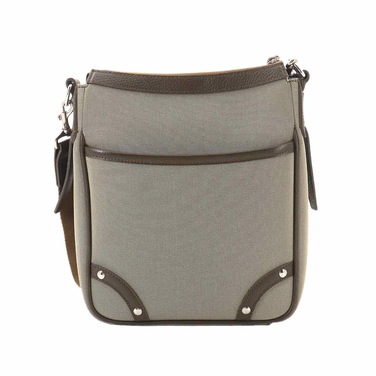 Plaid Shoulder Bag Canvas Leather Beige Brown Purse