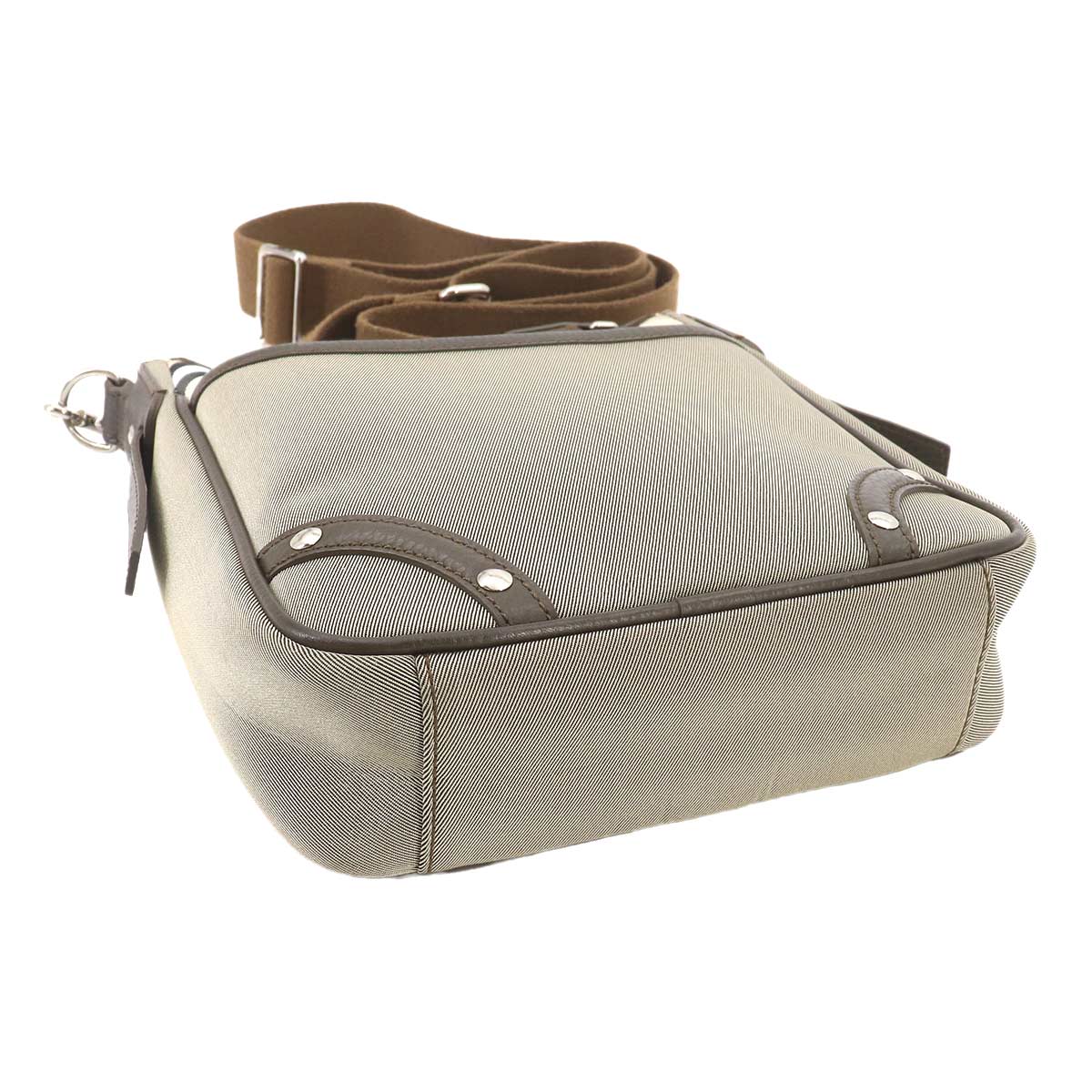Plaid Shoulder Bag Canvas Leather Beige Brown Purse