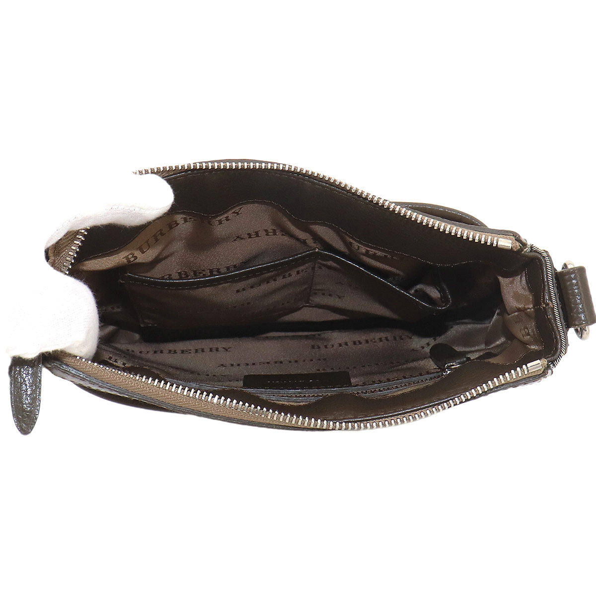 Plaid Shoulder Bag Canvas Leather Beige Brown Purse
