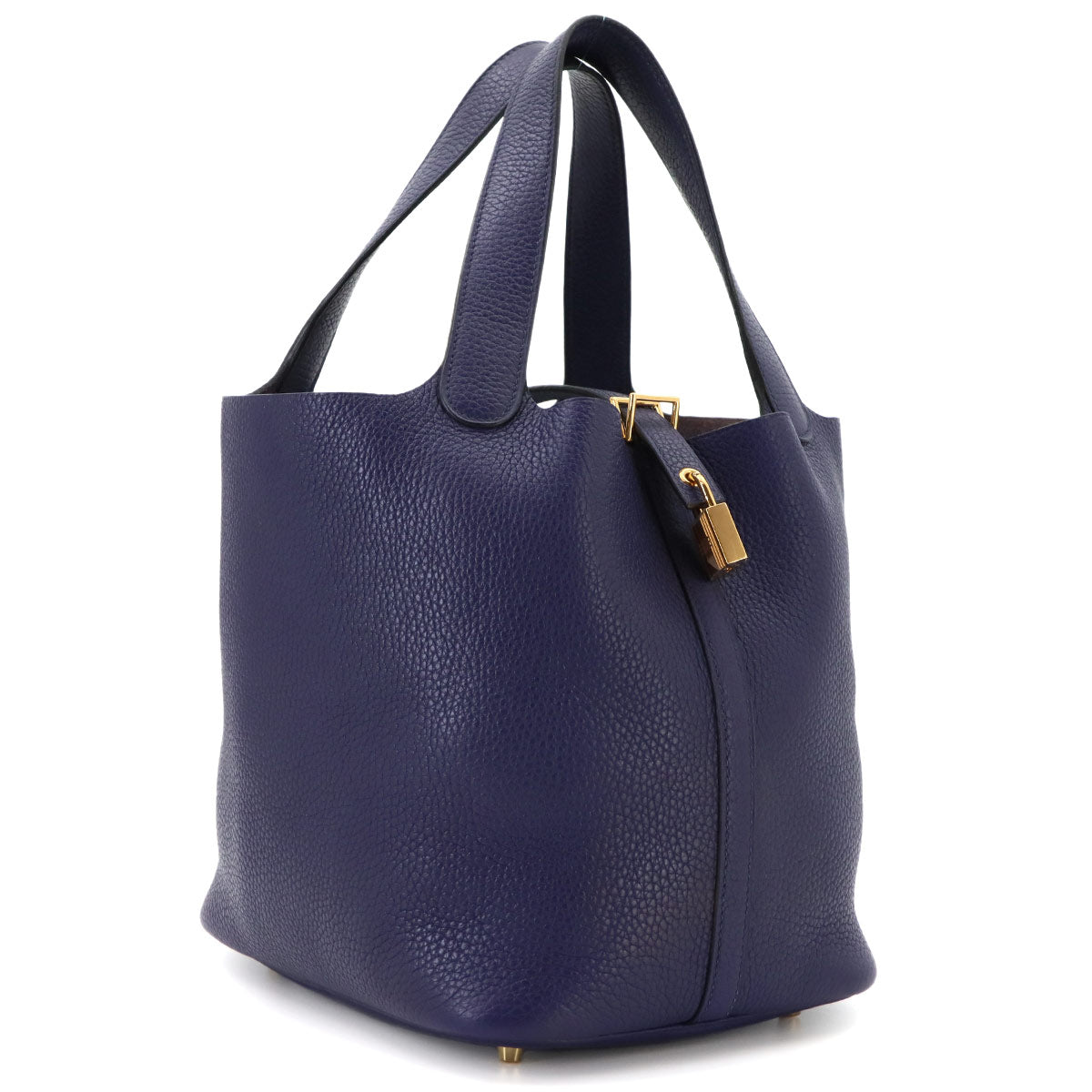 Picotin Lock MM Hand Bag Taurillon Clemence Blue encre D