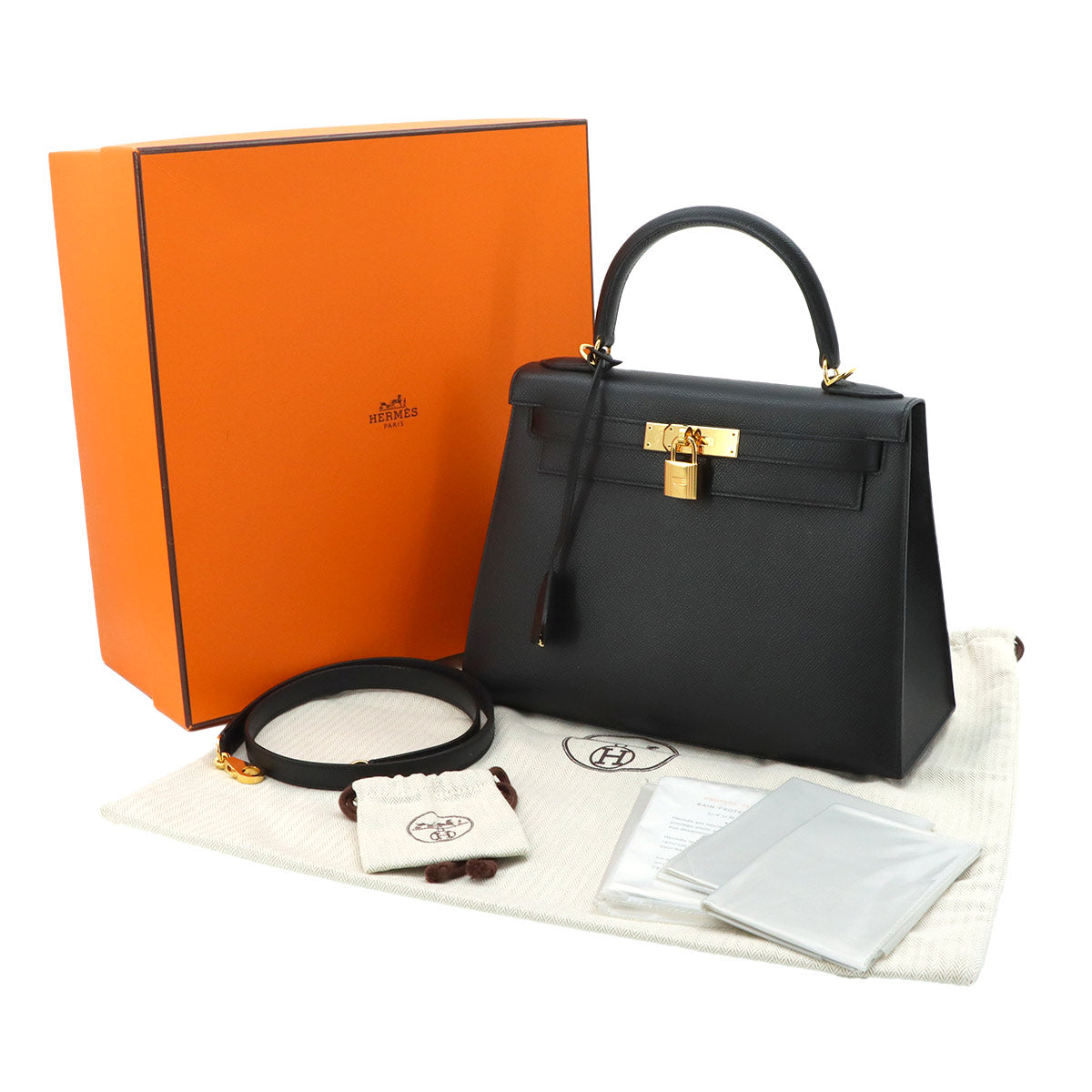 Kelly 28 Veau Epsom Black 2way Hand Shoulder Bag Purse
