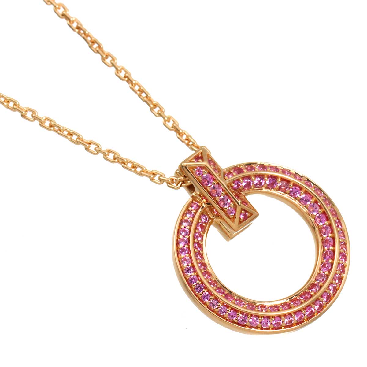T1 Mini Circle Pendant Sapphire Necklace 18K PG 750