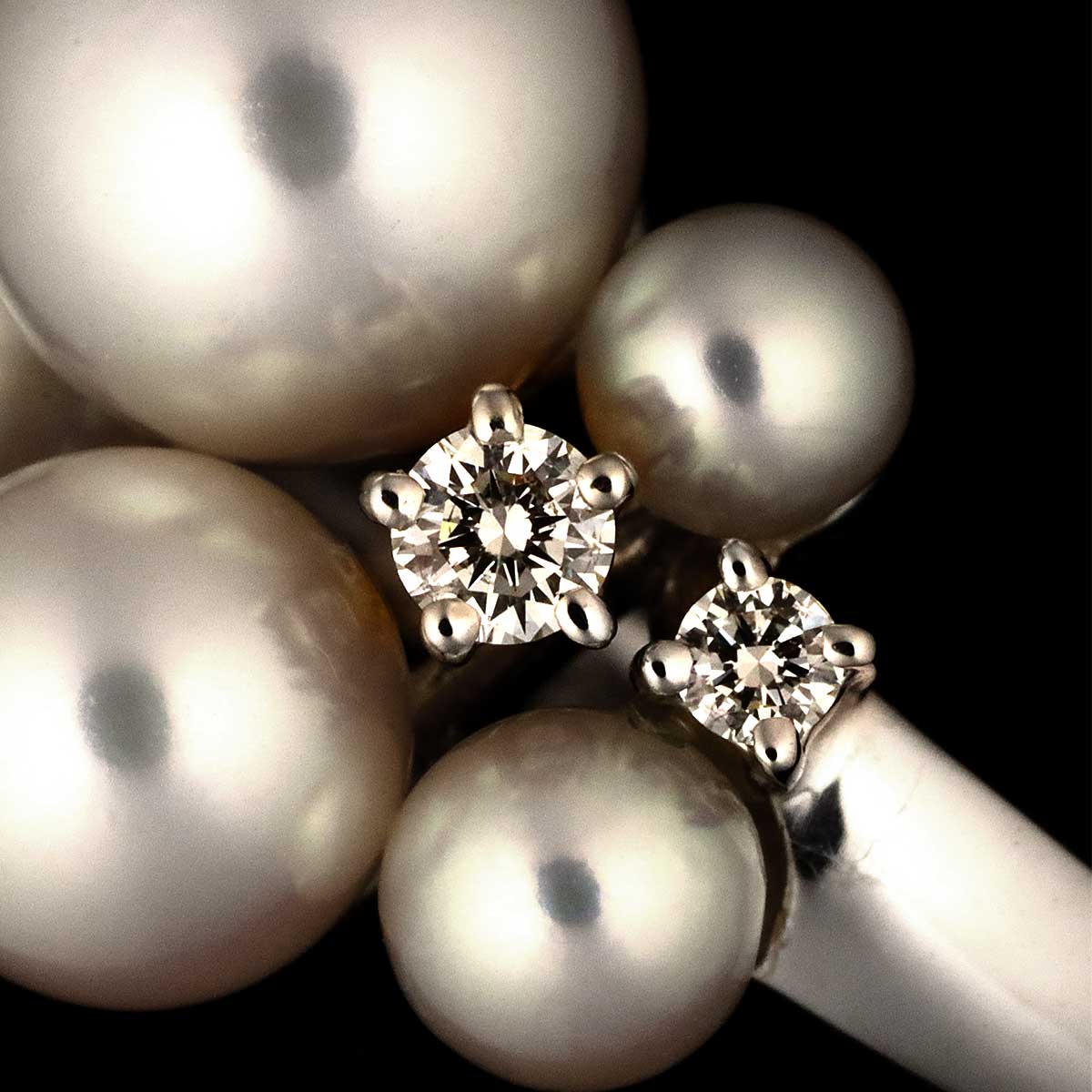 Akoya Pearl 7.7-3.7mm Diamond 0.15ct Ring 18K WG 750 5.5-5.75(US)