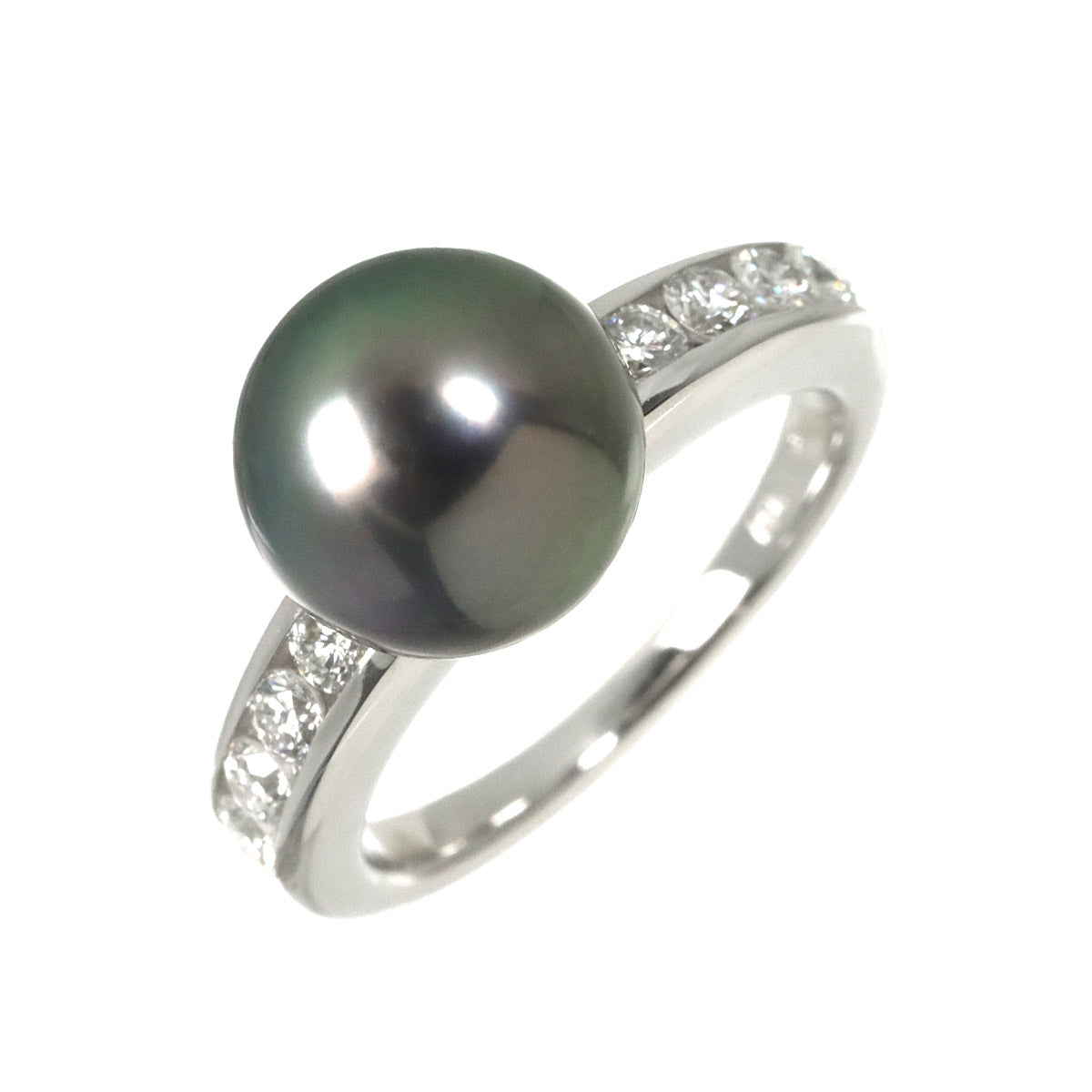 BlackPearl 10.2mm Diamond Ring 18KWG 5.75-6(US)